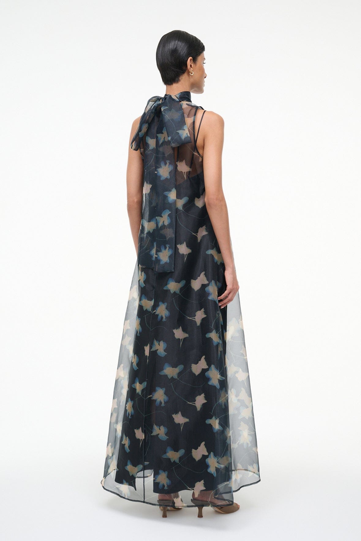 Albee Organza Sleeveless Dress with High Neck & Back Tie