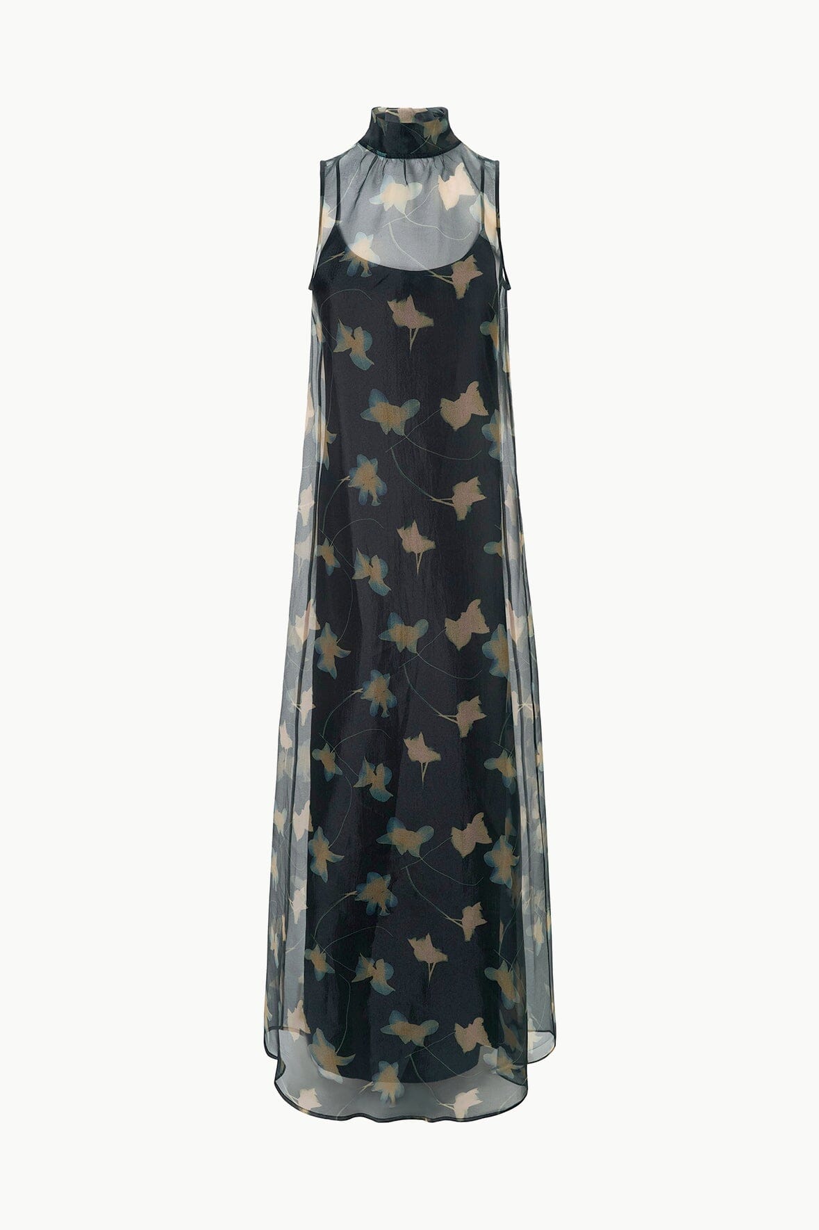 Albee Organza Sleeveless Dress with High Neck & Back Tie
