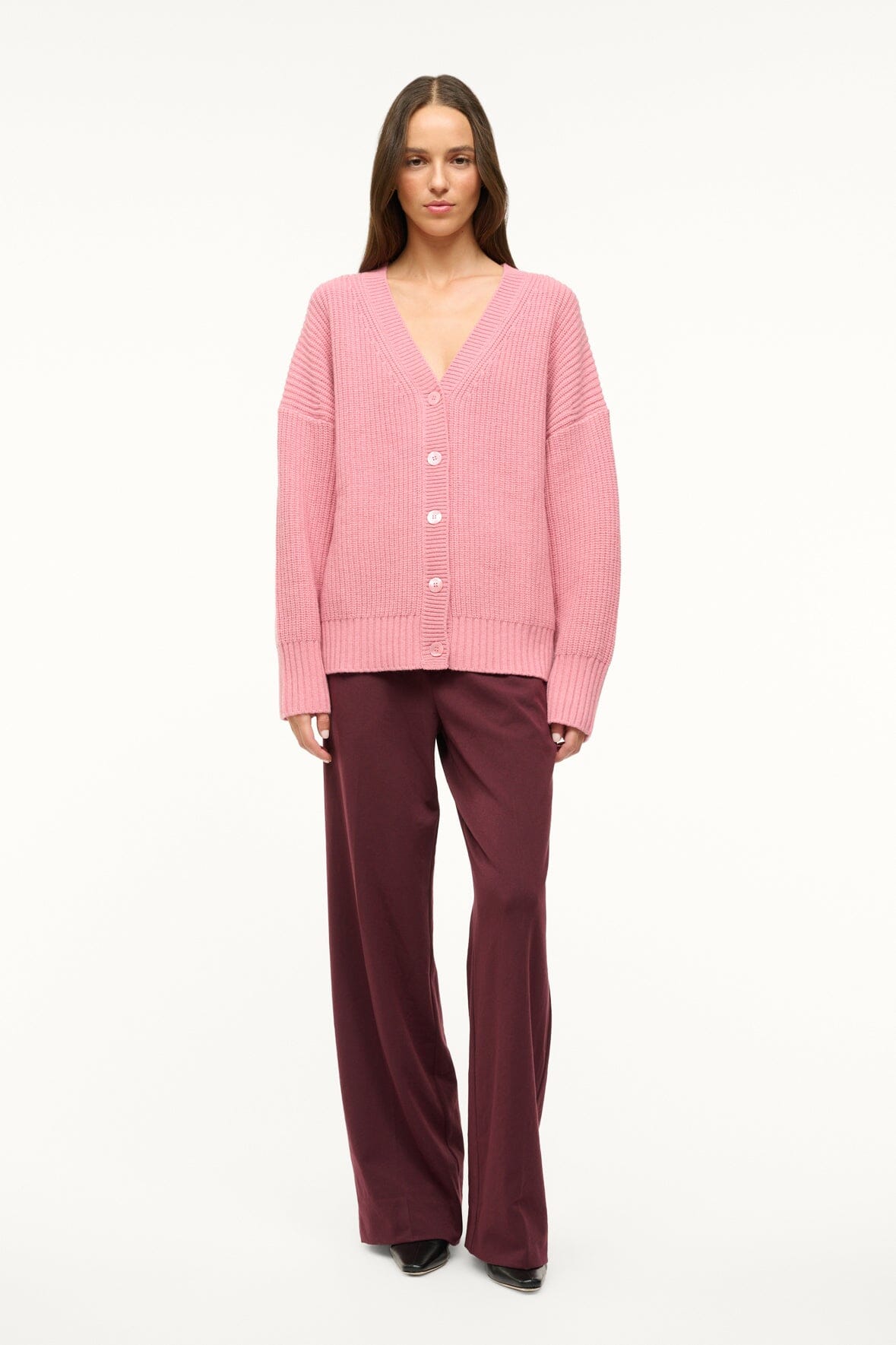Oversized Matilda Cardigan in Soft Merino Knit | Damask Pink