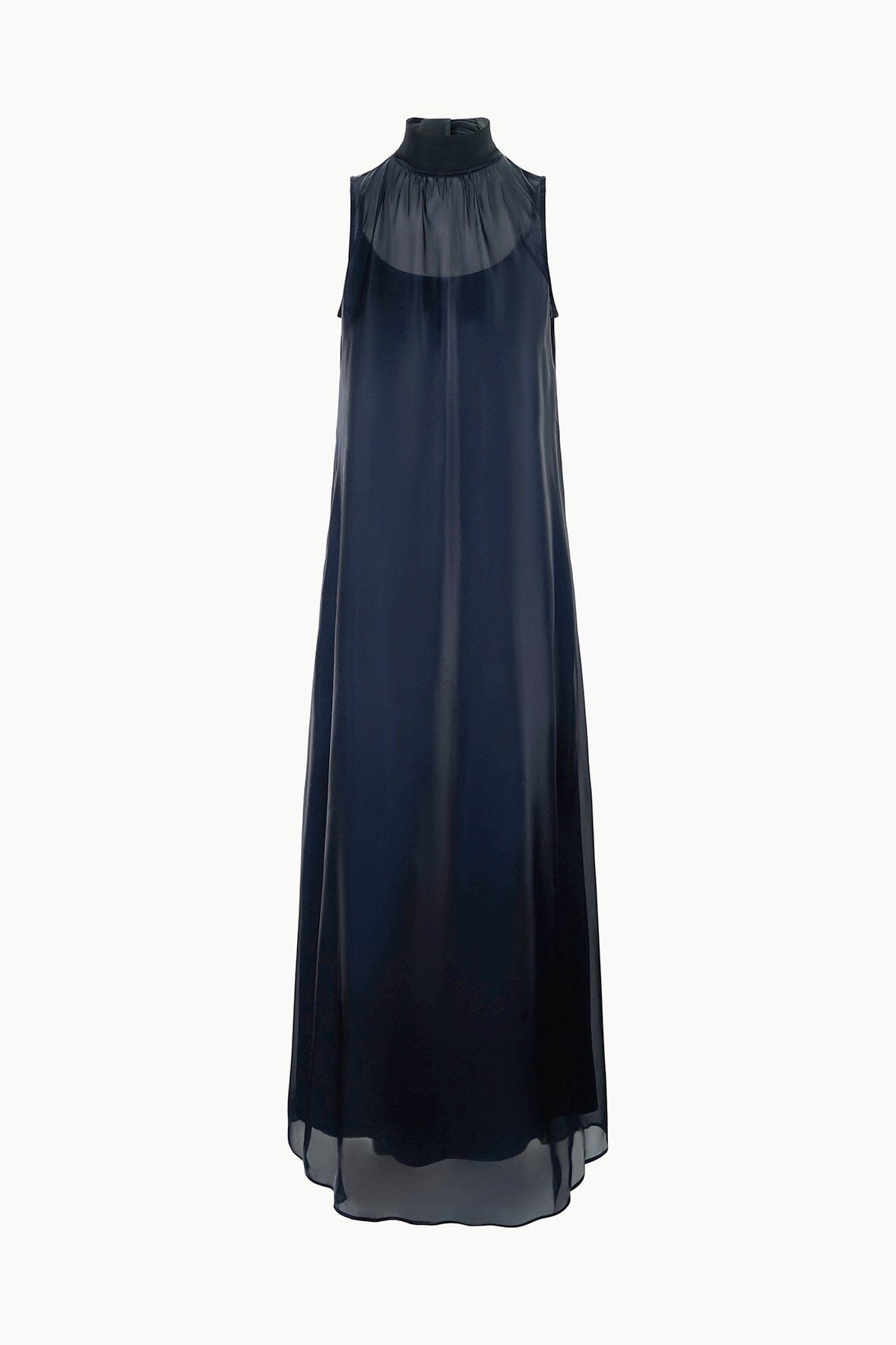 Albee Black Organza Sleeveless Dress with High Neck & Back Tie