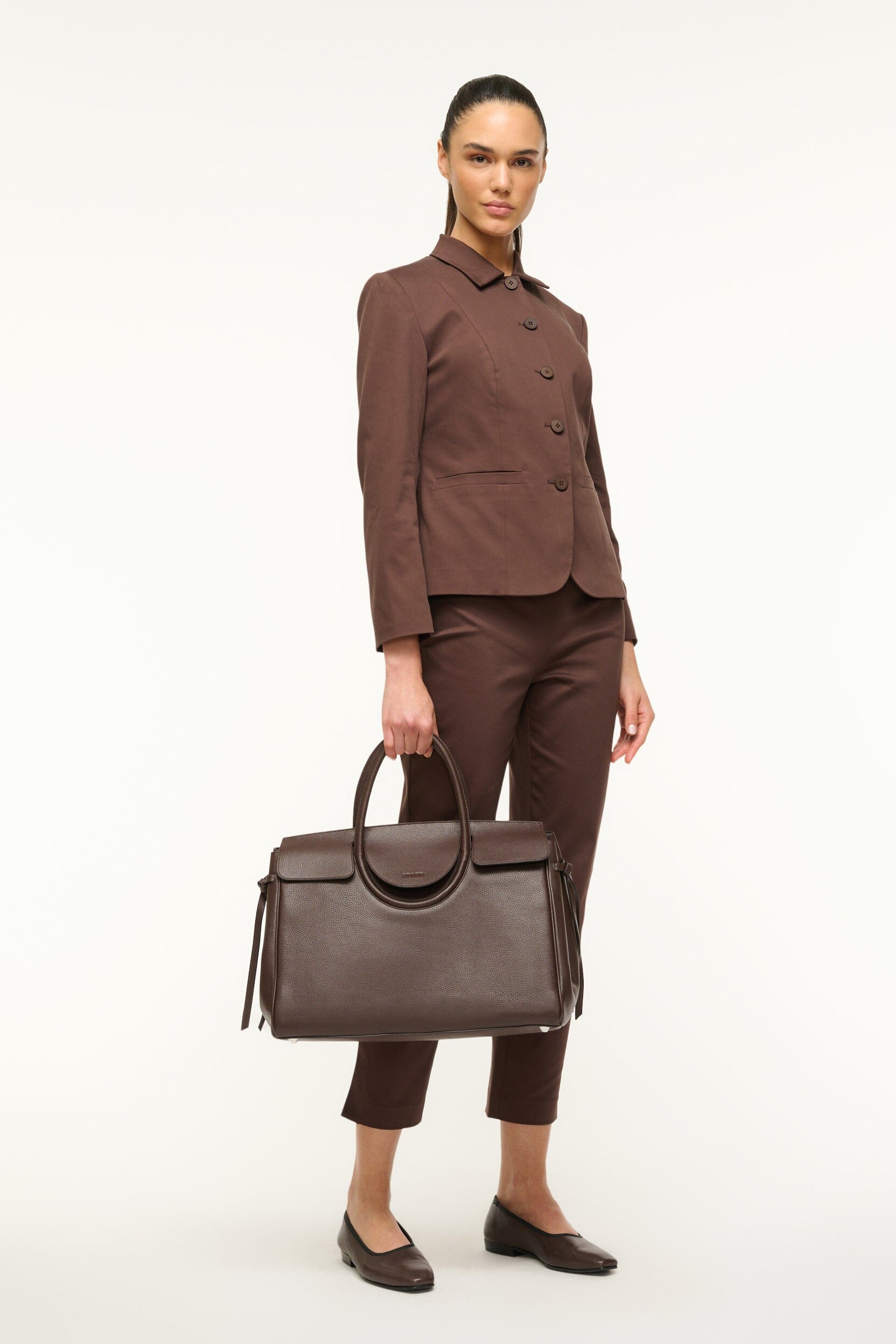 Maude Carryall Leather Tote Bag in Espresso with Pockets