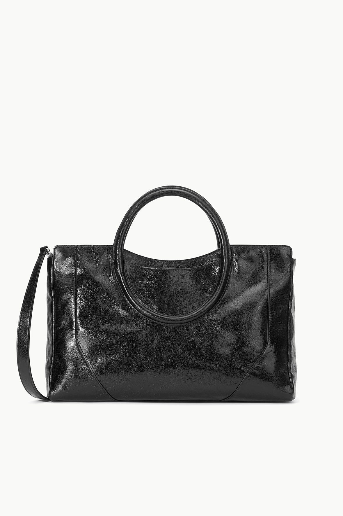 Maude Black Leather Satchel Bag with Removable Strap