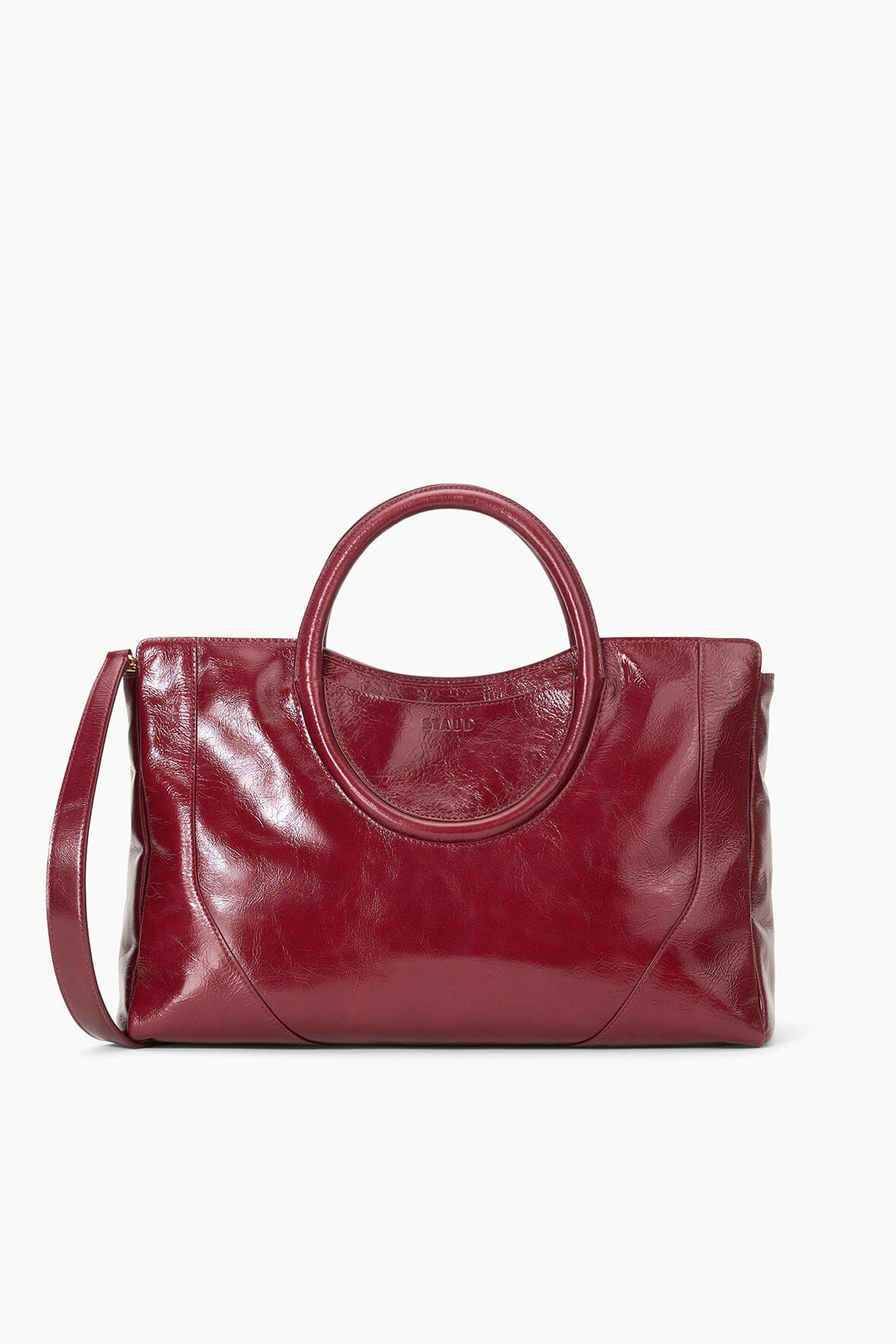Maude Satchel Bag in Pinot - Soft Crinkle Leather with Removable Strap