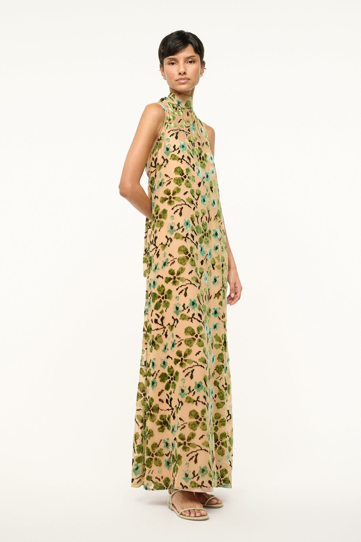 Velvet Burnout Floral Albee Dress with Back Tie Detail