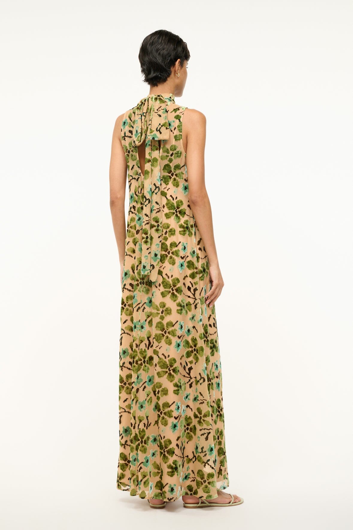 Velvet Burnout Floral Albee Dress with Back Tie Detail
