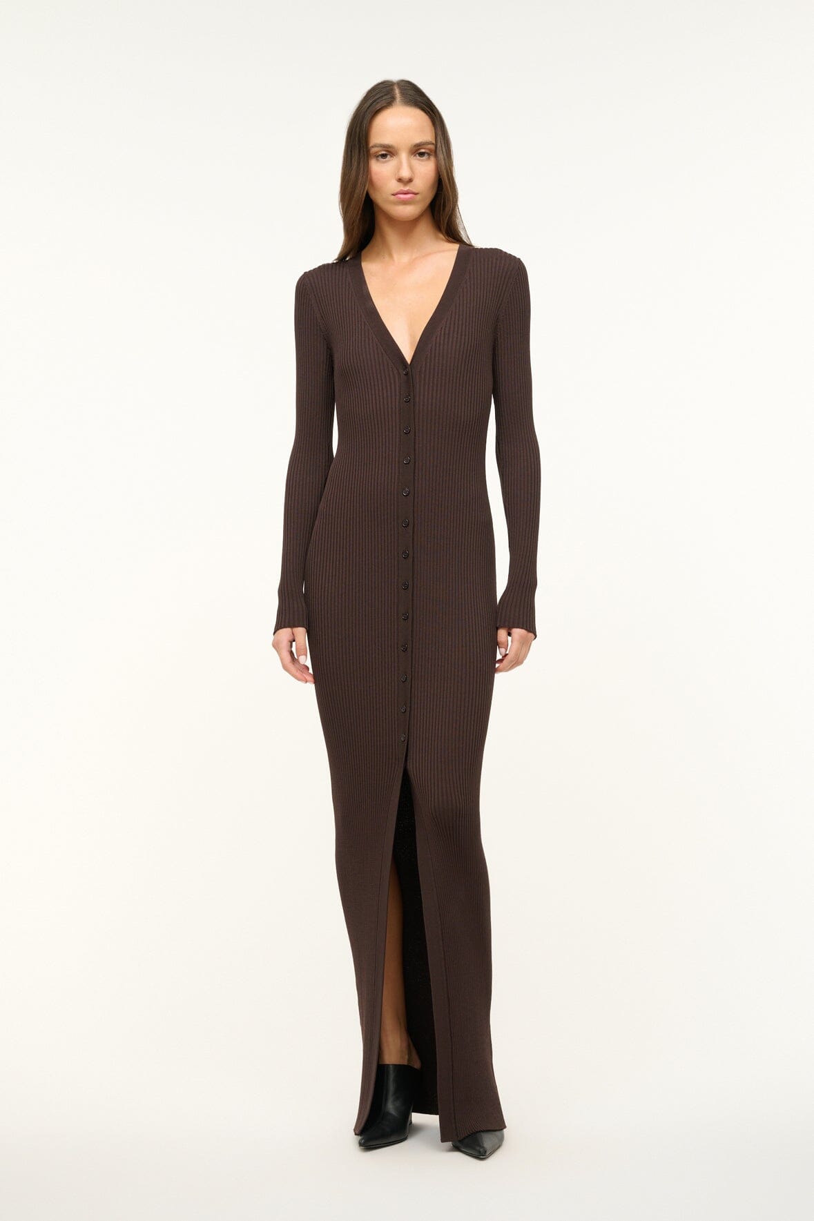 Shoko Rib Knit Maxi Sweater Dress | Earth Tone Button Down