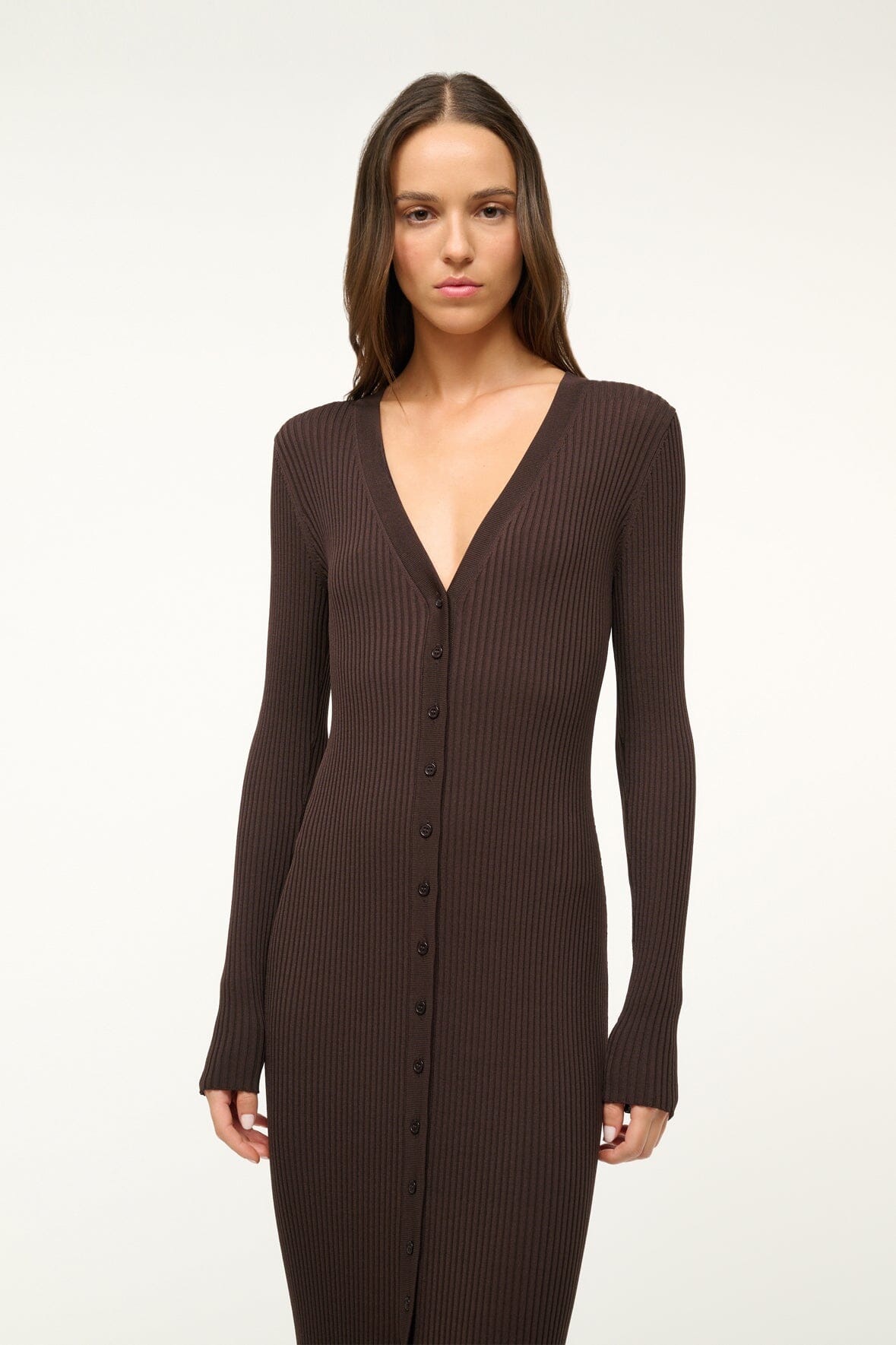 Shoko Rib Knit Maxi Sweater Dress | Earth Tone Button Down