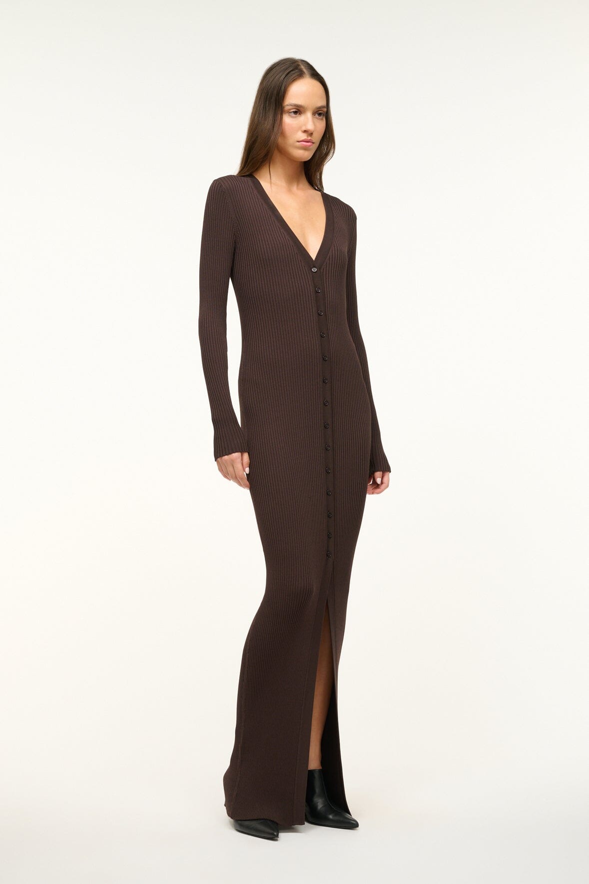 Shoko Rib Knit Maxi Sweater Dress | Earth Tone Button Down