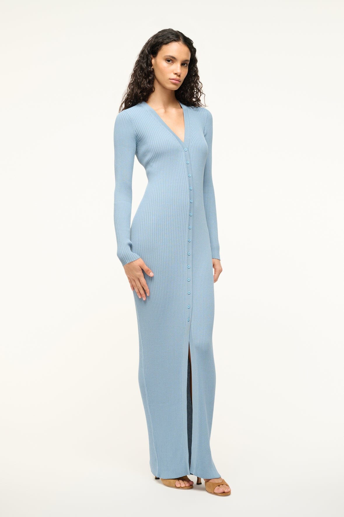Shoko Slate Blue Rib Knit Maxi Sweater Dress