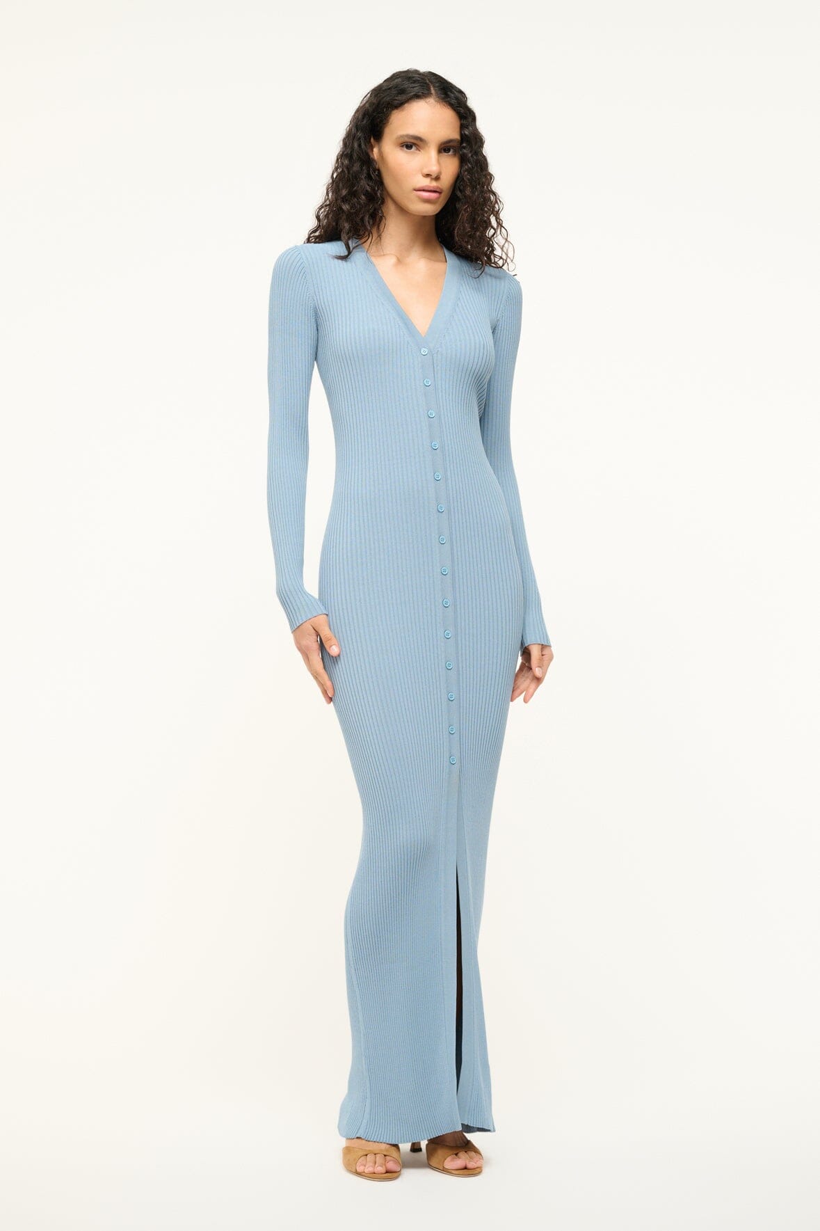 Shoko Slate Blue Rib Knit Maxi Sweater Dress