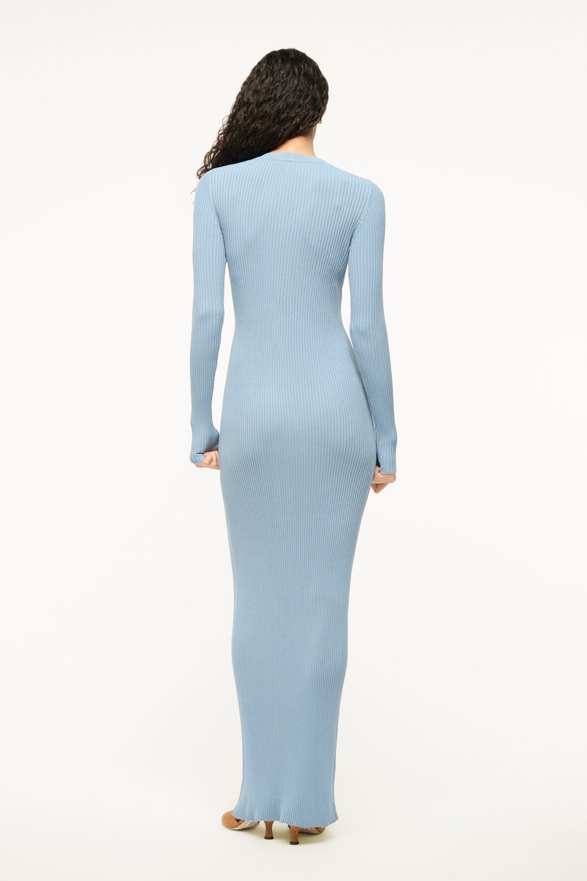 Shoko Slate Blue Rib Knit Maxi Sweater Dress