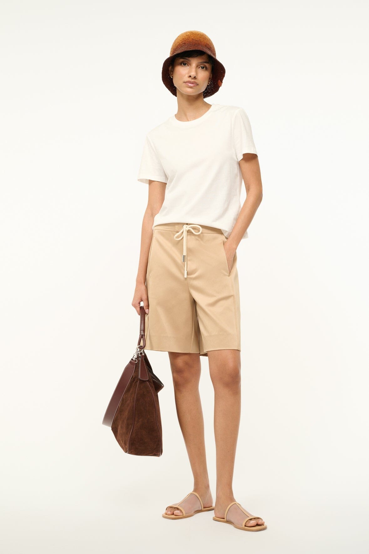 Mendoza Satin Board Shorts with Pockets & Cord Ties | Camel