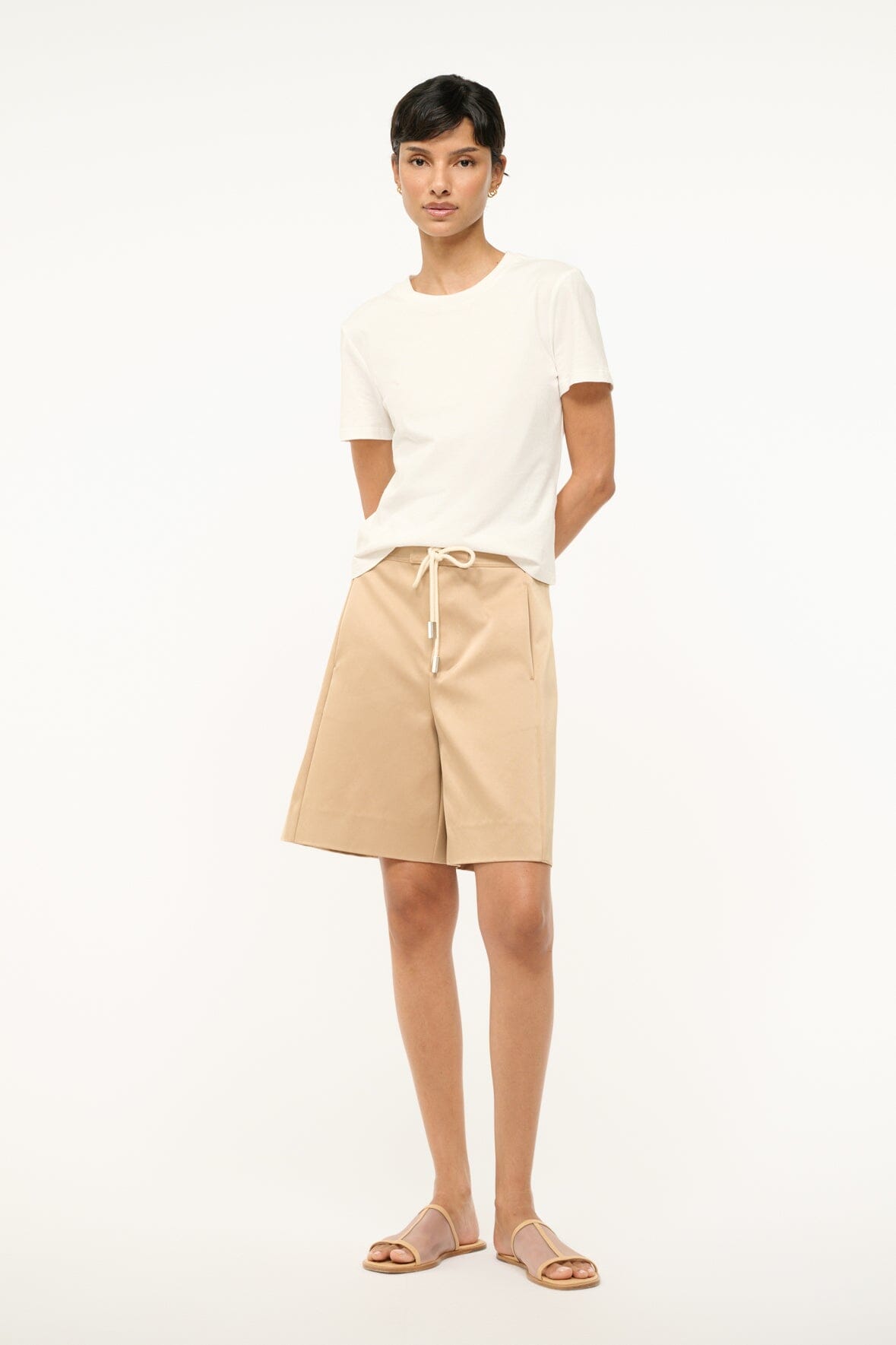 Mendoza Satin Board Shorts with Pockets & Cord Ties | Camel