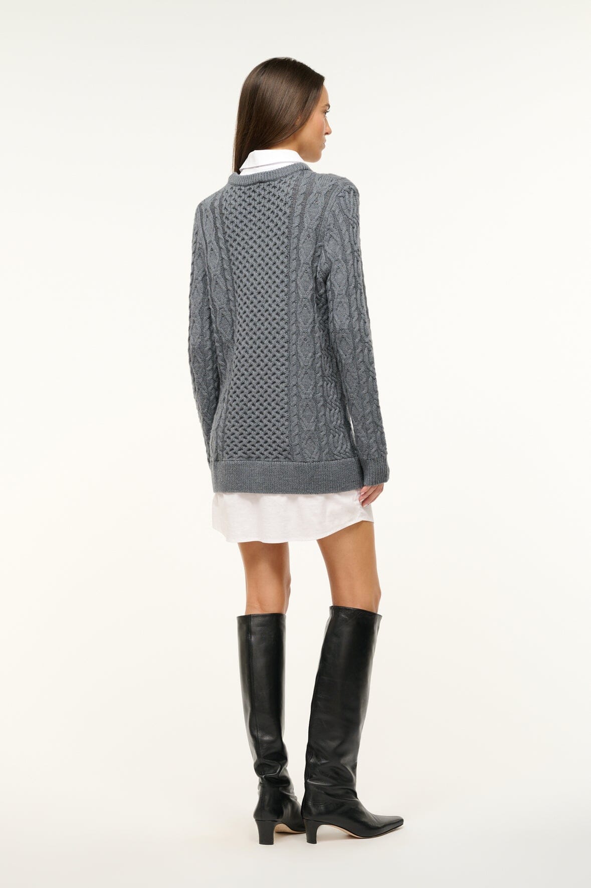 Aldrin Cable Knit Sweater Dress with Poplin Collar - Charcoal White