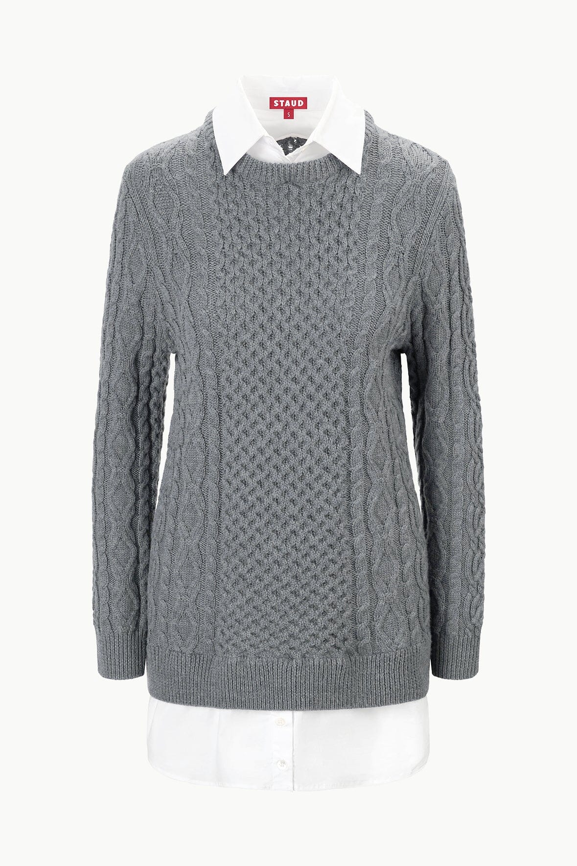Aldrin Cable Knit Sweater Dress with Poplin Collar - Charcoal White