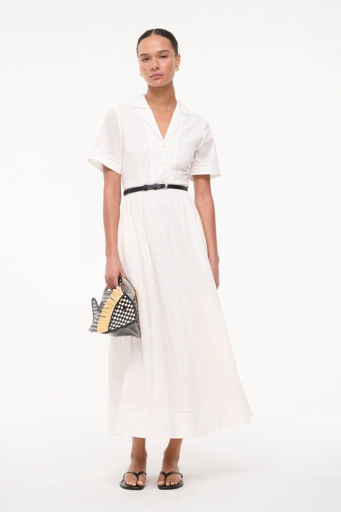 White Meryl Midi Shirt Dress with Elastic Waist