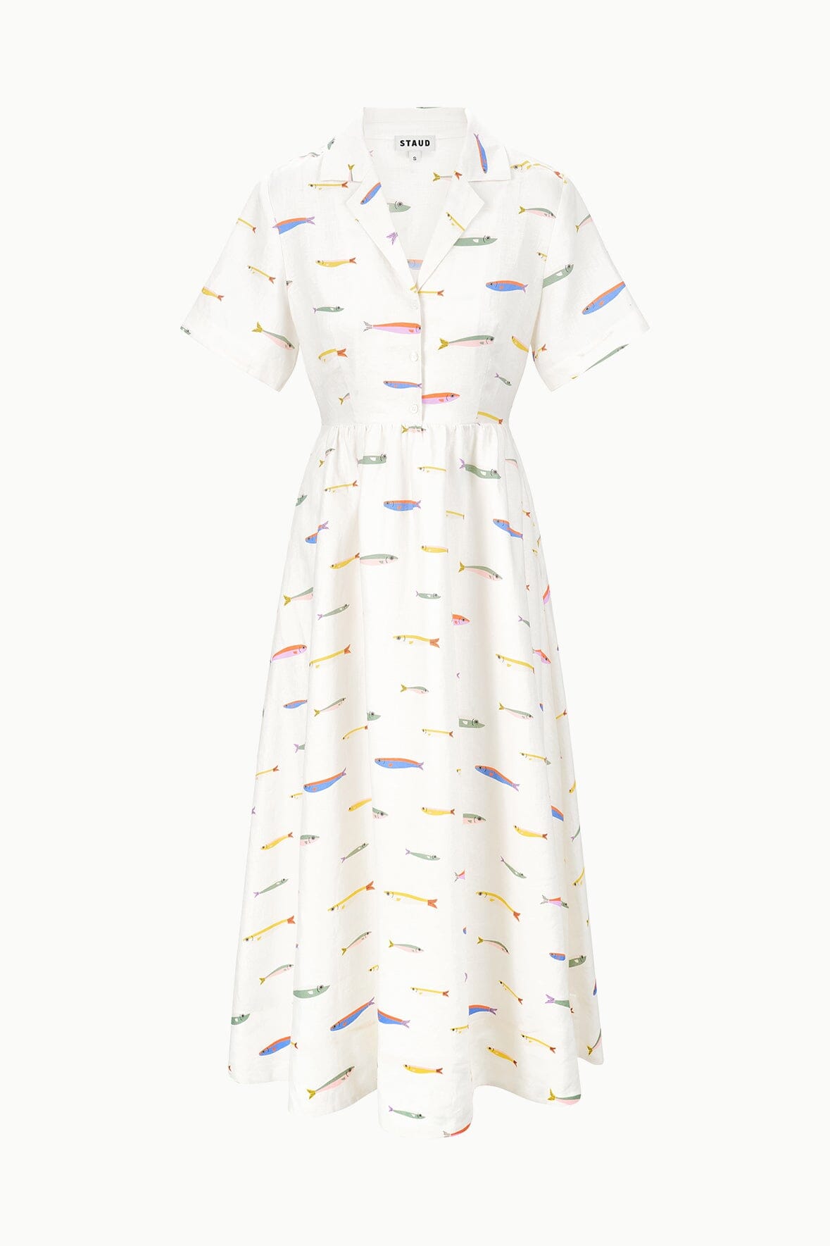 Meryl Linen Shirt Dress with Elastic Waist - Ivory Mid-Length