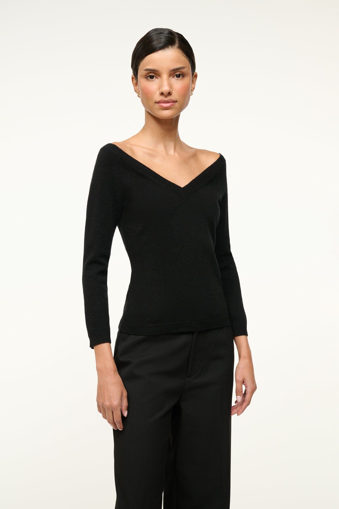 Mick Black Cashmere V-Neck Sweater with 3/4 Sleeves