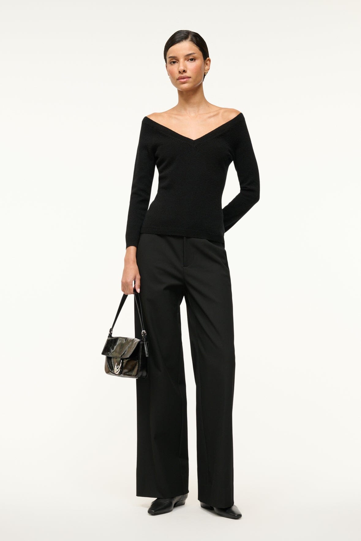 Mick Black Cashmere V-Neck Sweater with 3/4 Sleeves