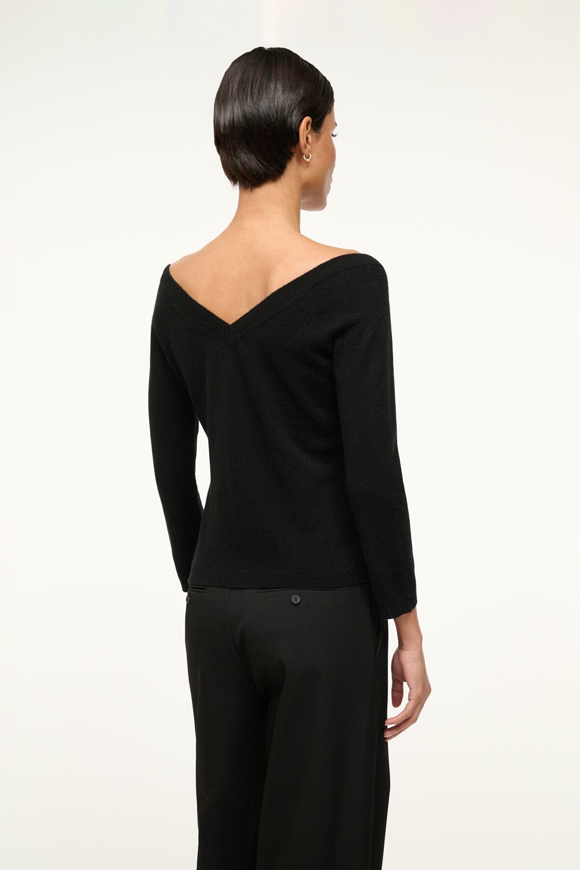 Mick Black Cashmere V-Neck Sweater with 3/4 Sleeves