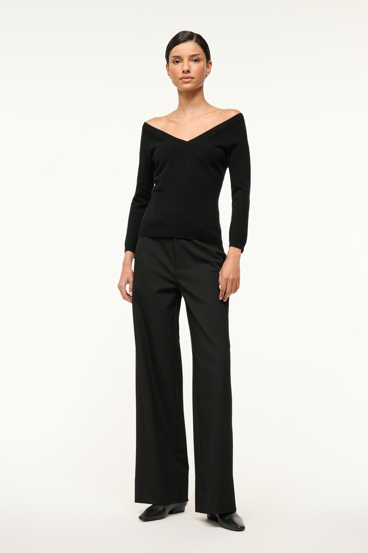 Mick Black Cashmere V-Neck Sweater with 3/4 Sleeves