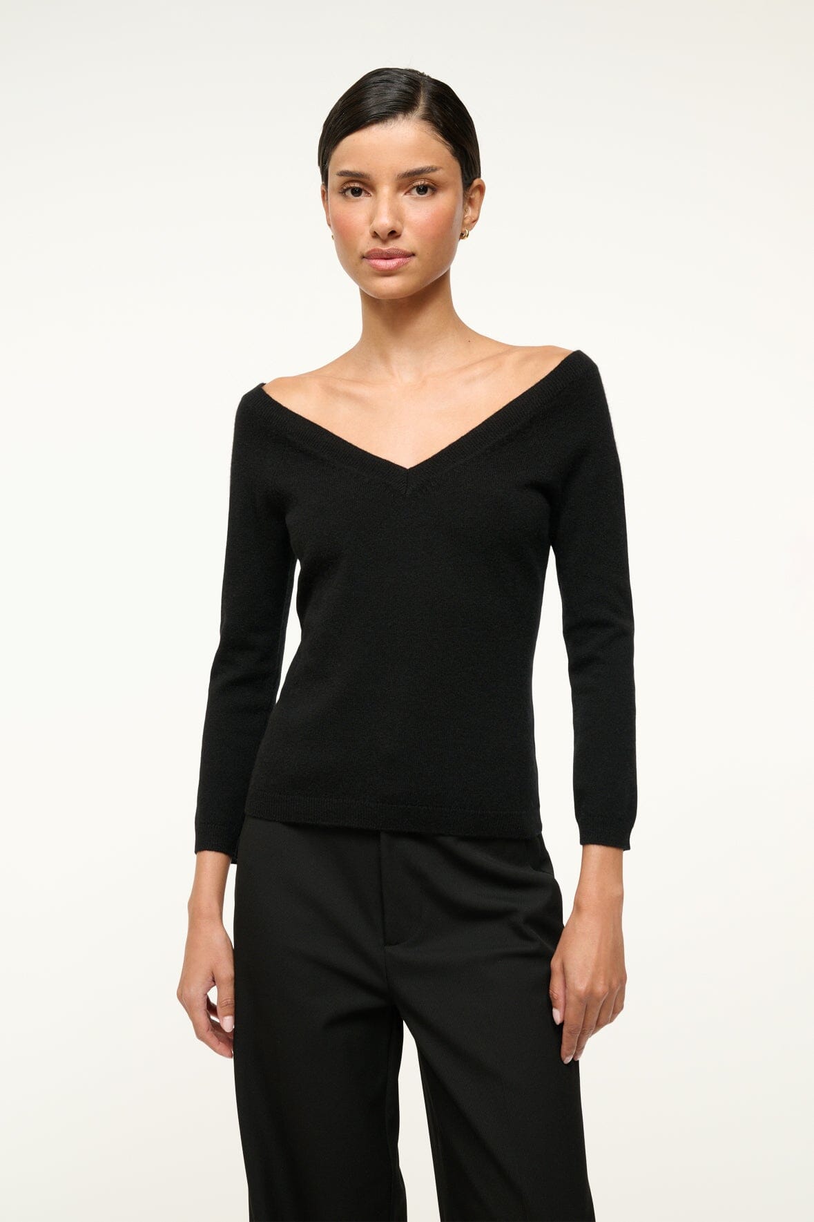 Mick Black Cashmere V-Neck Sweater with 3/4 Sleeves