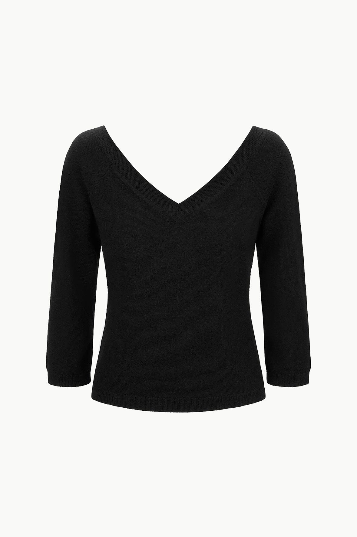 Mick Black Cashmere V-Neck Sweater with 3/4 Sleeves