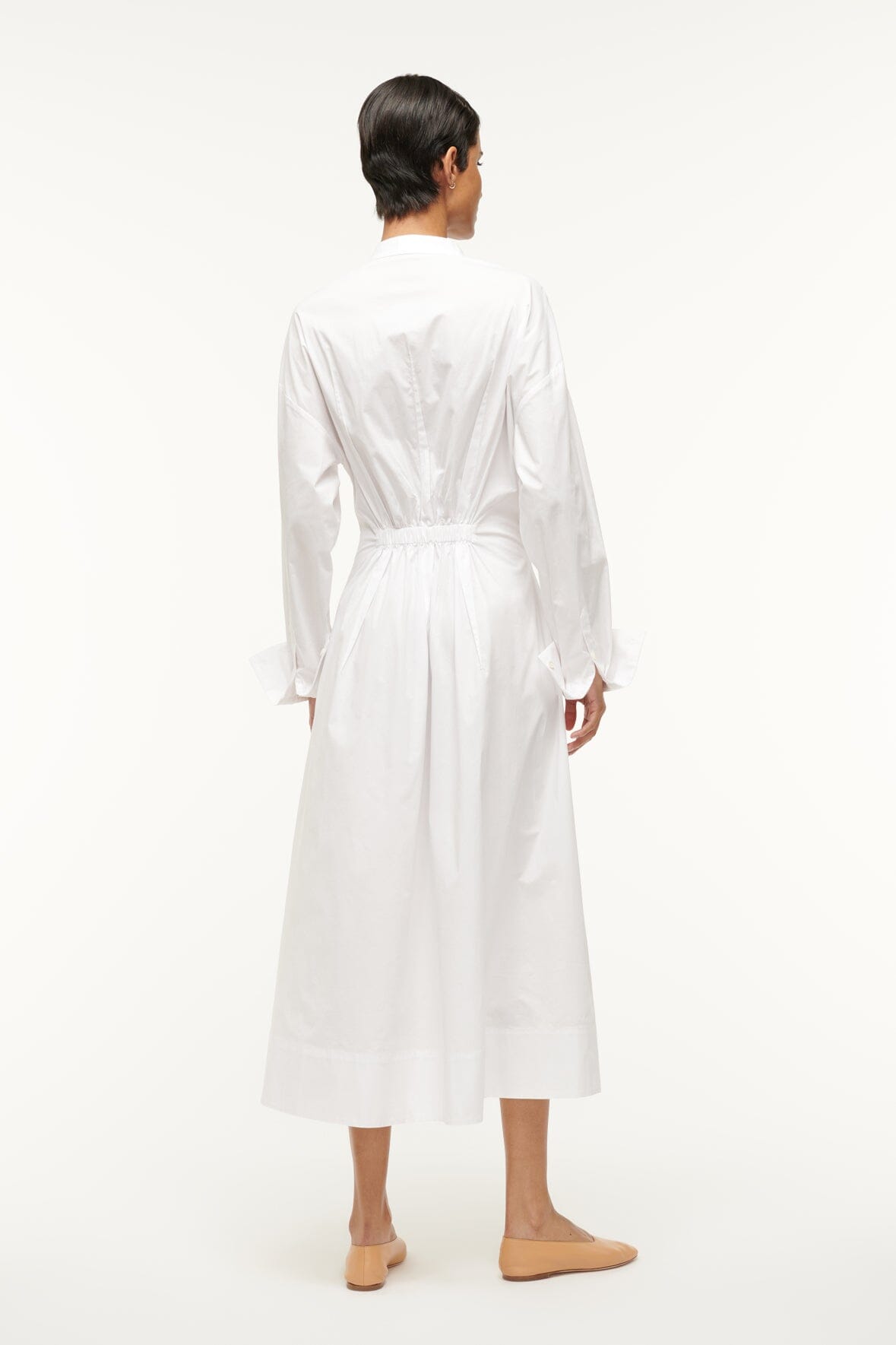 White Lorenza Midi Dress with Button-Up & Elastic Waist