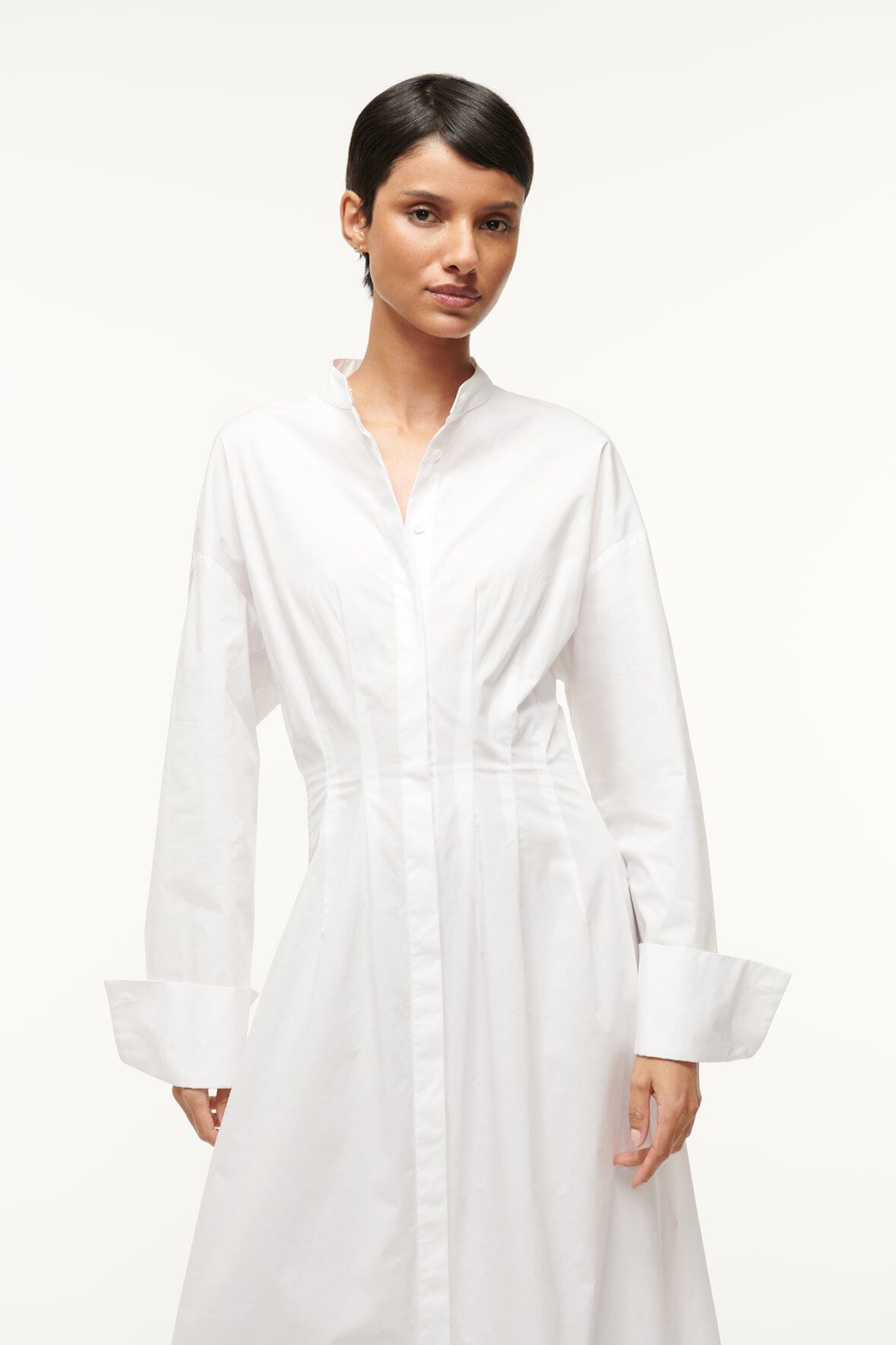 White Lorenza Midi Dress with Button-Up & Elastic Waist