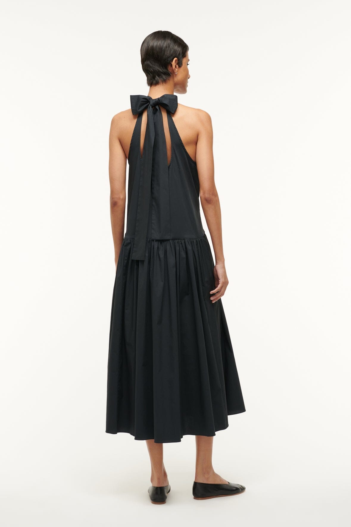 Black Marlowe Midi Dress - Halter Neck with Ruffle Tier
