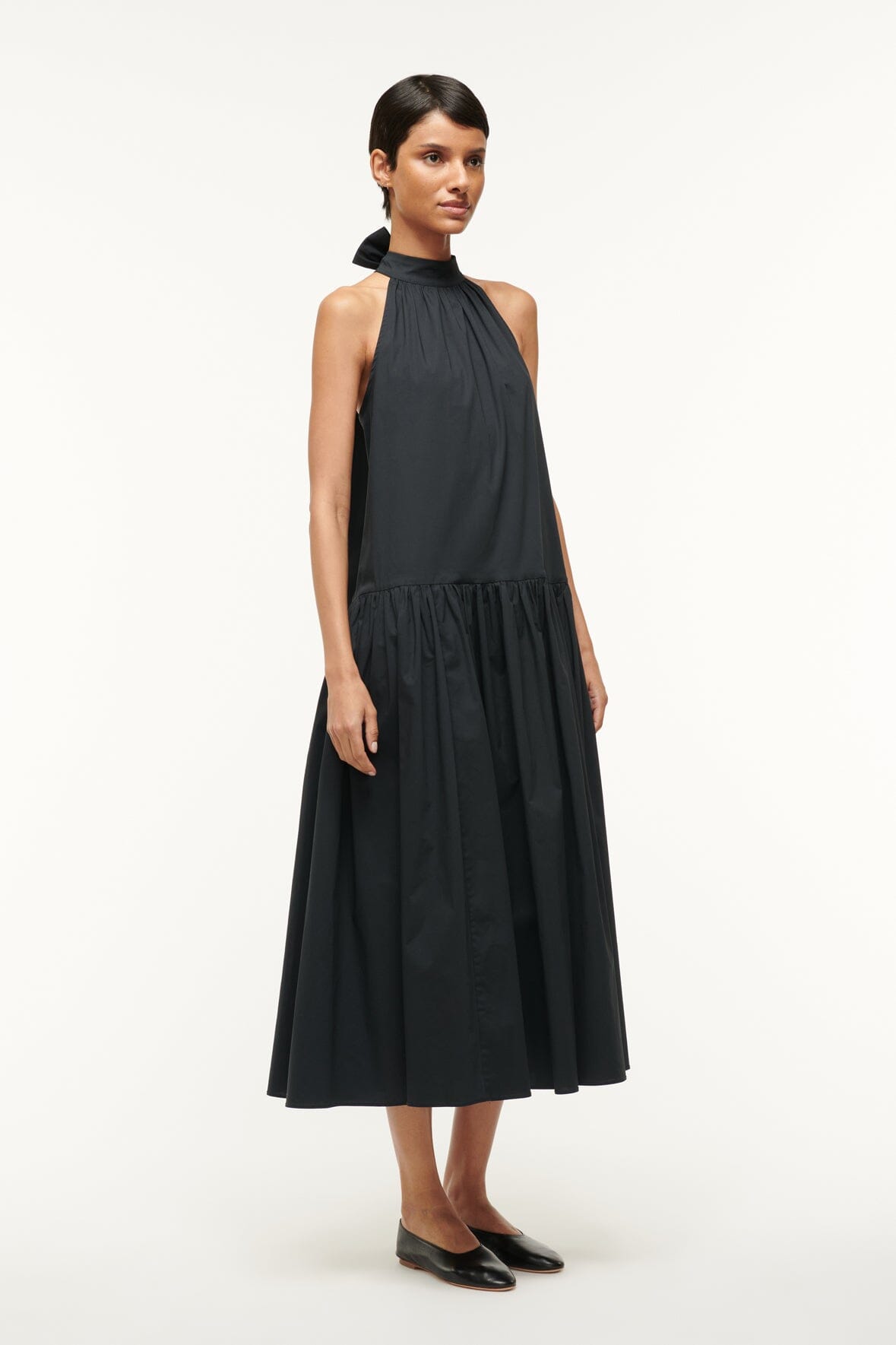 Black Marlowe Midi Dress - Halter Neck with Ruffle Tier