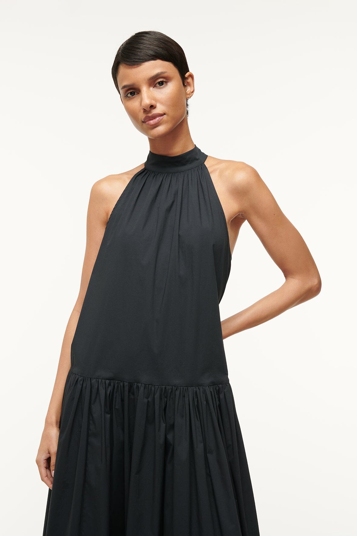 Black Marlowe Midi Dress - Halter Neck with Ruffle Tier