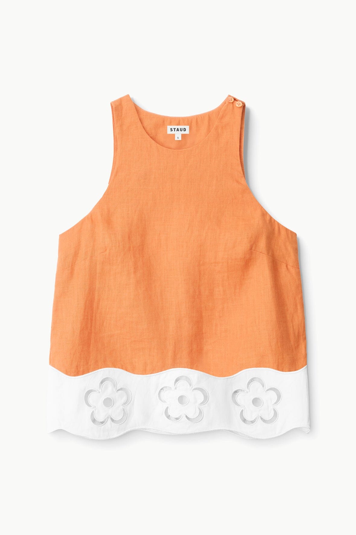Mika Linen Sleeveless Top with Floral Cut Out Hem | Apricot White