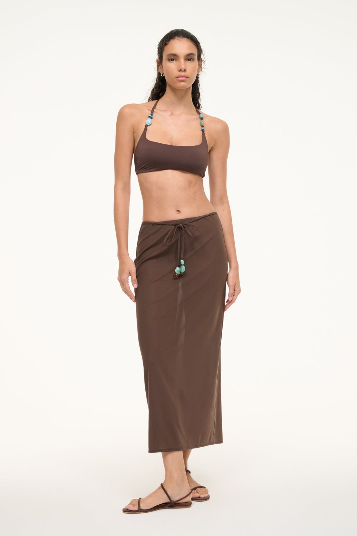 Milena Beach Cover Up Skirt - Dark Chocolate Mesh with Beaded Ties