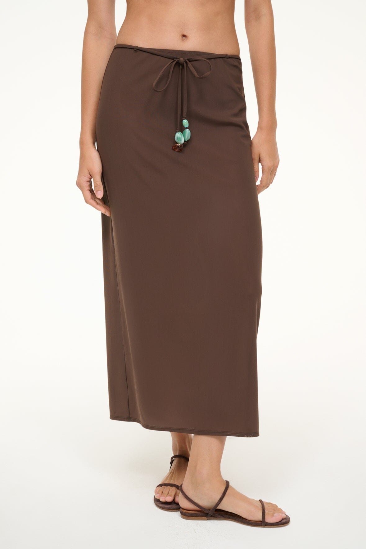 Milena Beach Cover Up Skirt - Dark Chocolate Mesh with Beaded Ties