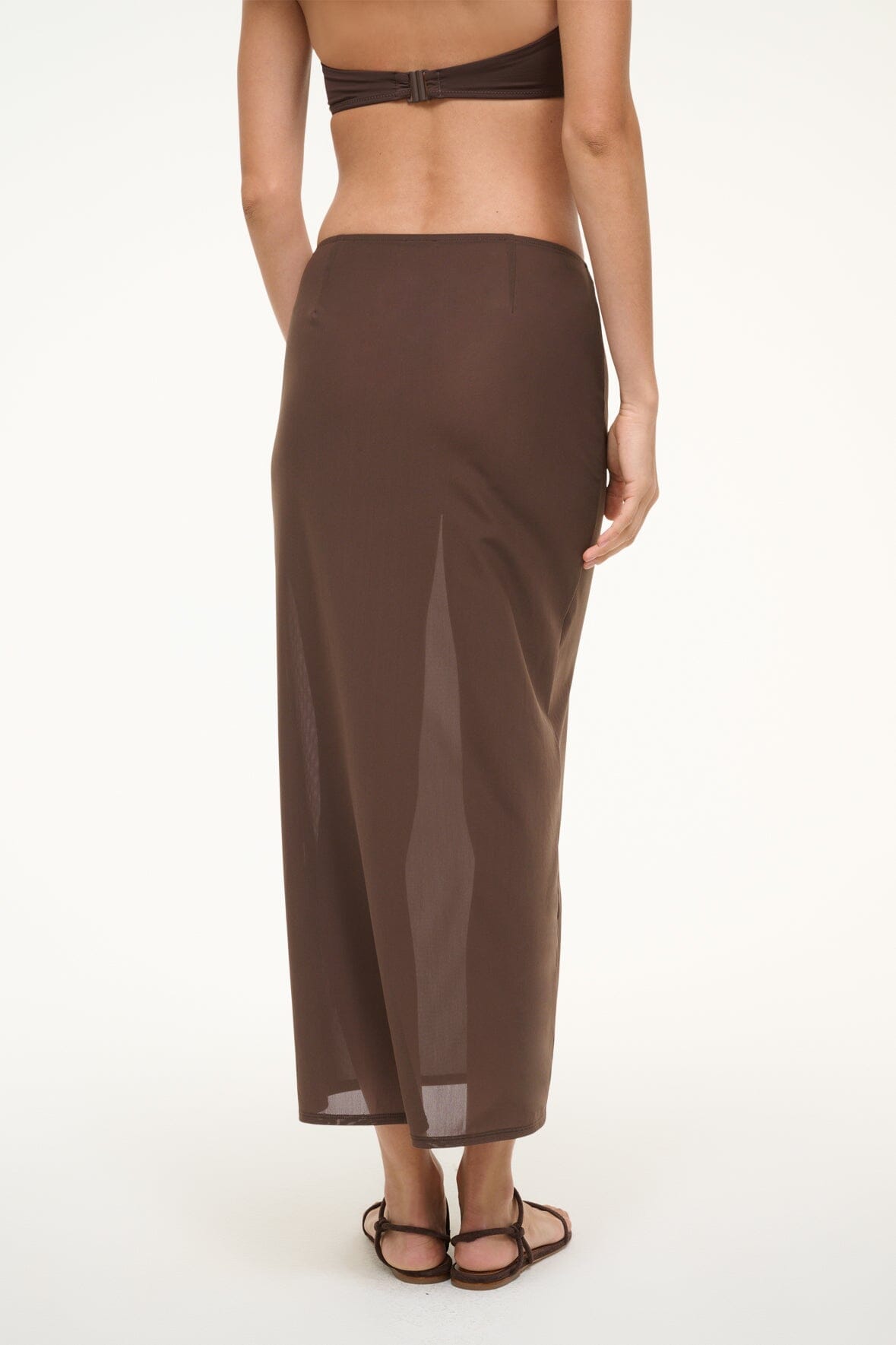 Milena Beach Cover Up Skirt - Dark Chocolate Mesh with Beaded Ties