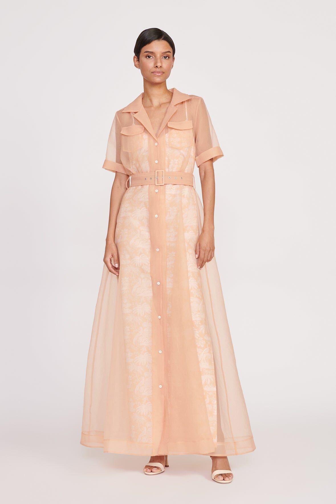 Millie Beige Ivory Toile Dress with Removable Belt & Pockets
