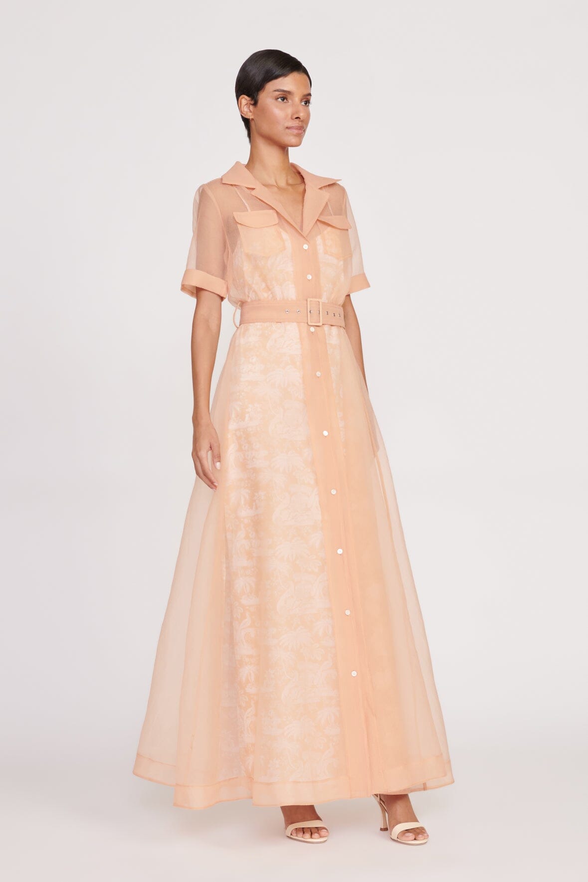 Millie Beige Ivory Toile Dress with Removable Belt & Pockets