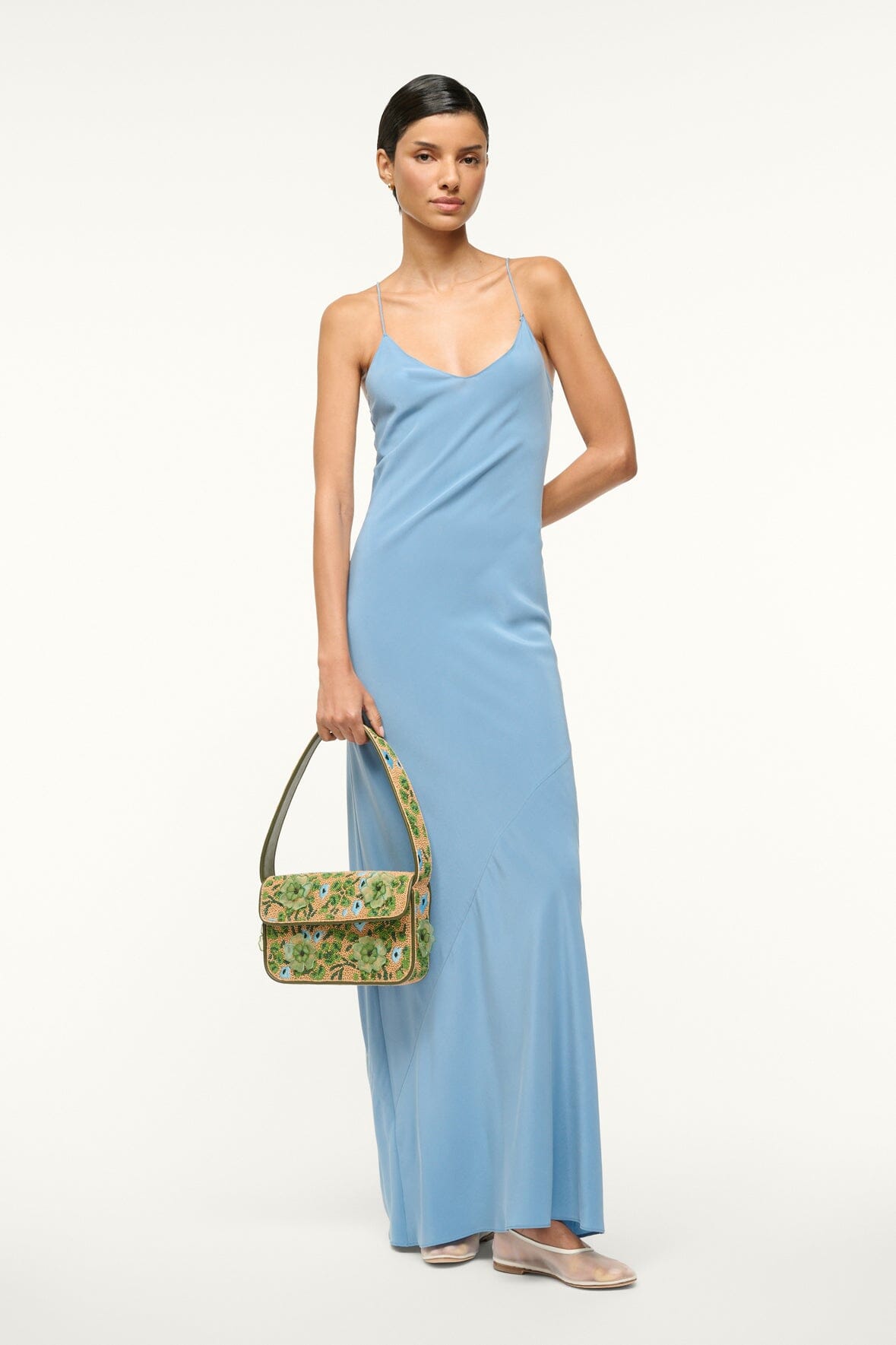 Milner Silk Slip Dress - Stretchy Maxi Dress in Slate Blue