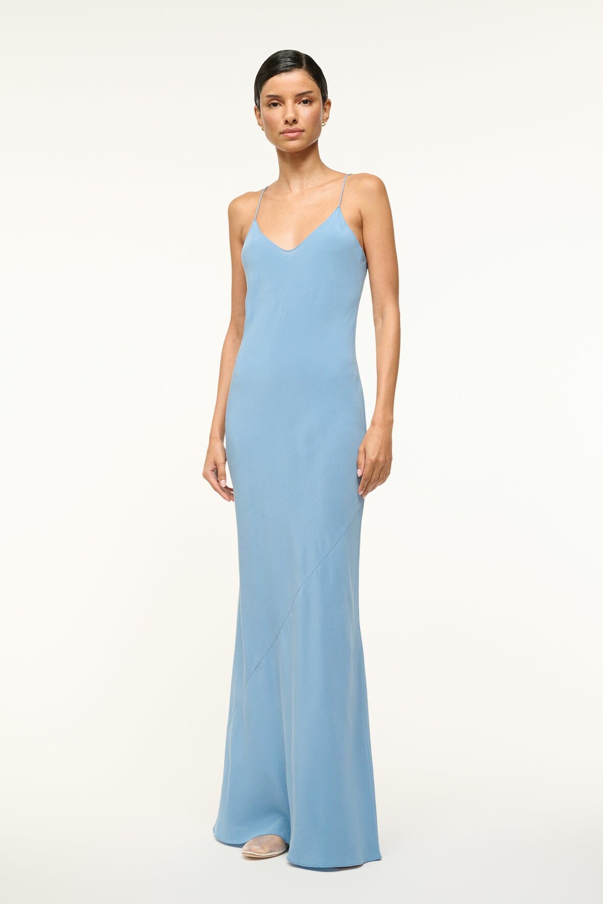 Milner Silk Slip Dress - Stretchy Maxi Dress in Slate Blue