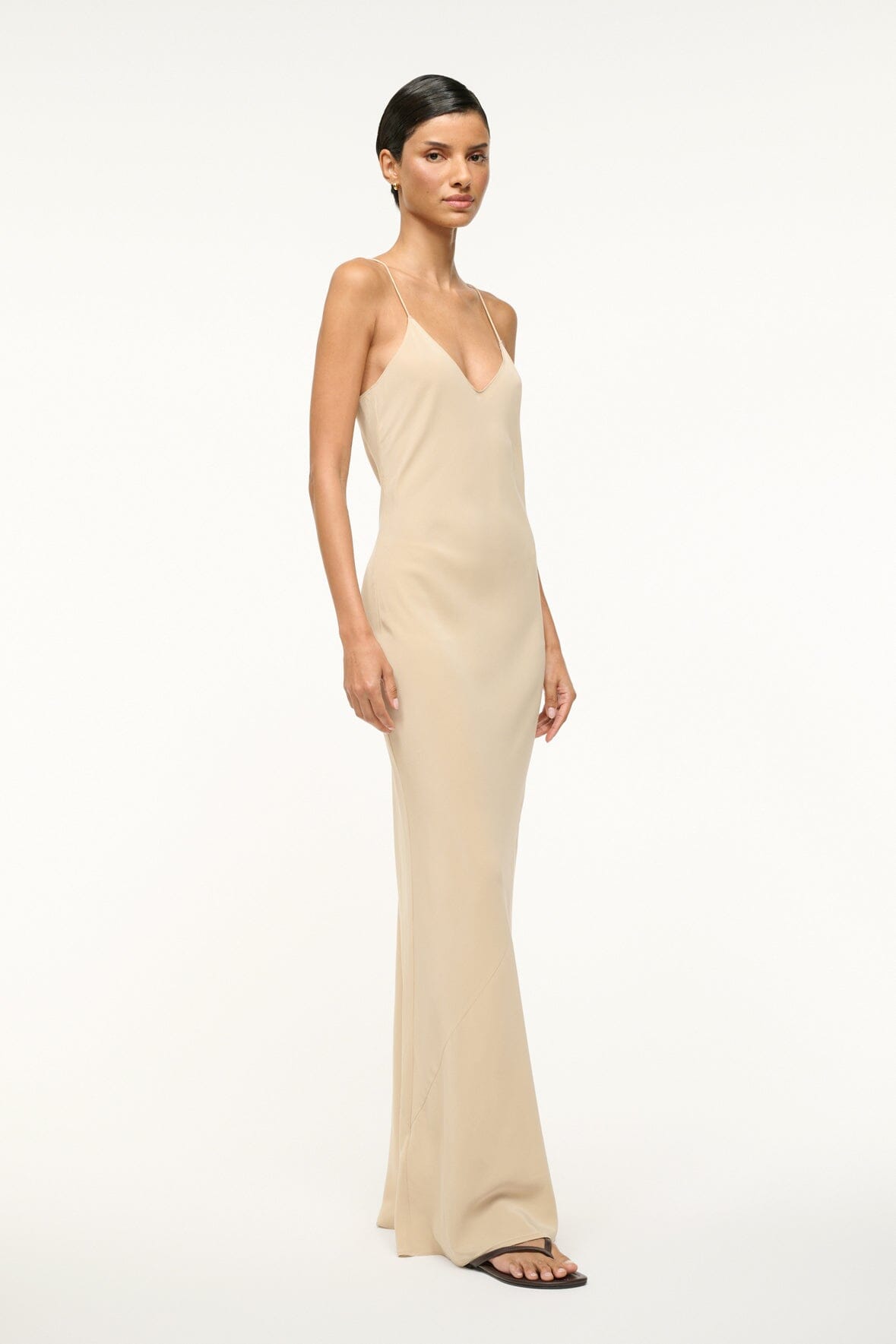 Milner Silk Slip Dress - Stretchy Maxi Dress in Stone