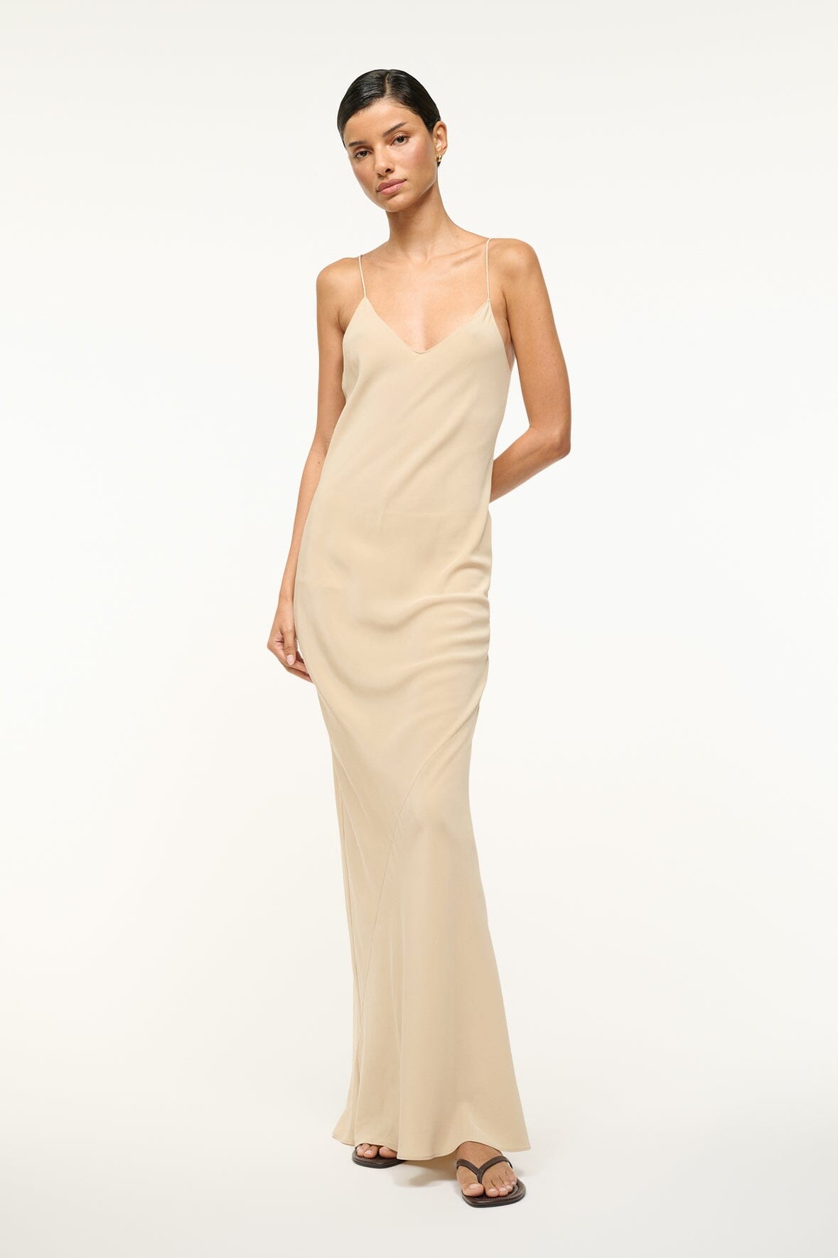 Milner Silk Slip Dress - Stretchy Maxi Dress in Stone