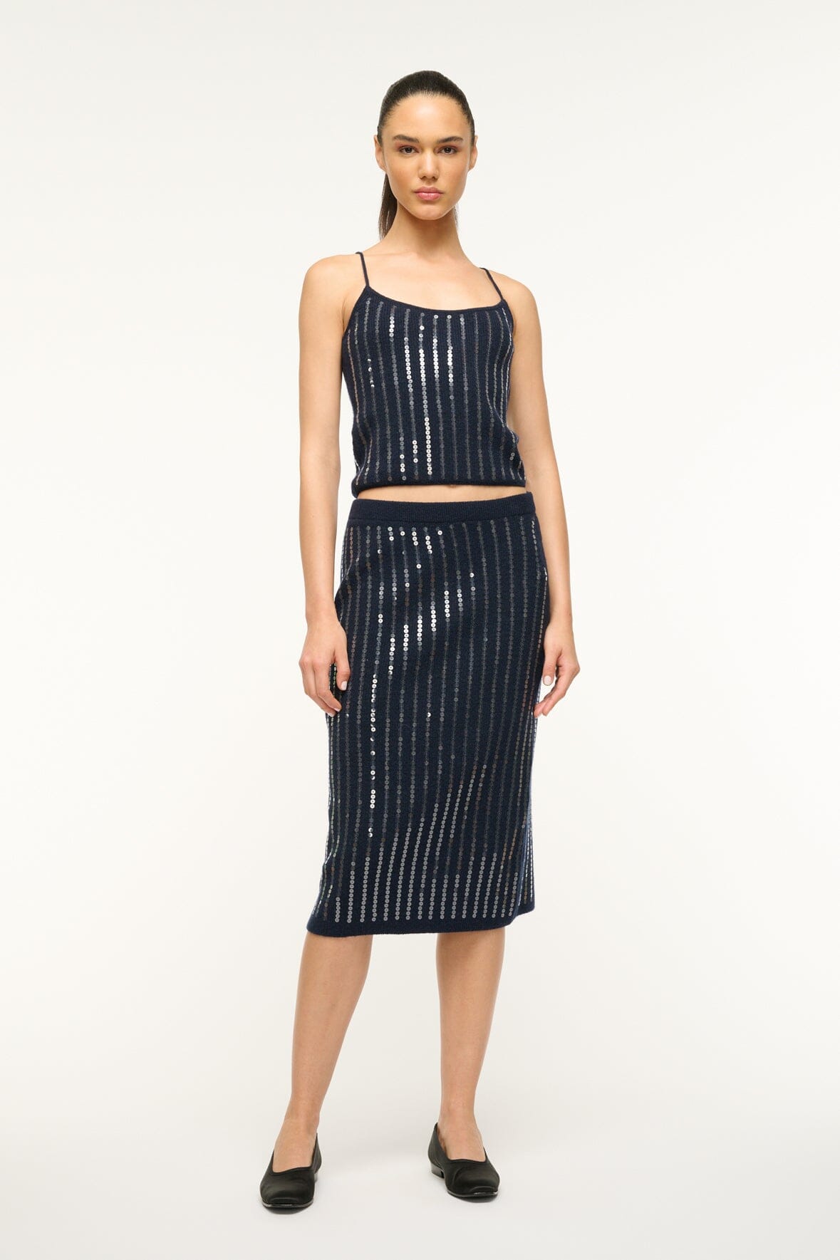 Alpaca Wool Mimi Skirt with Sequin Embroidery - Navy