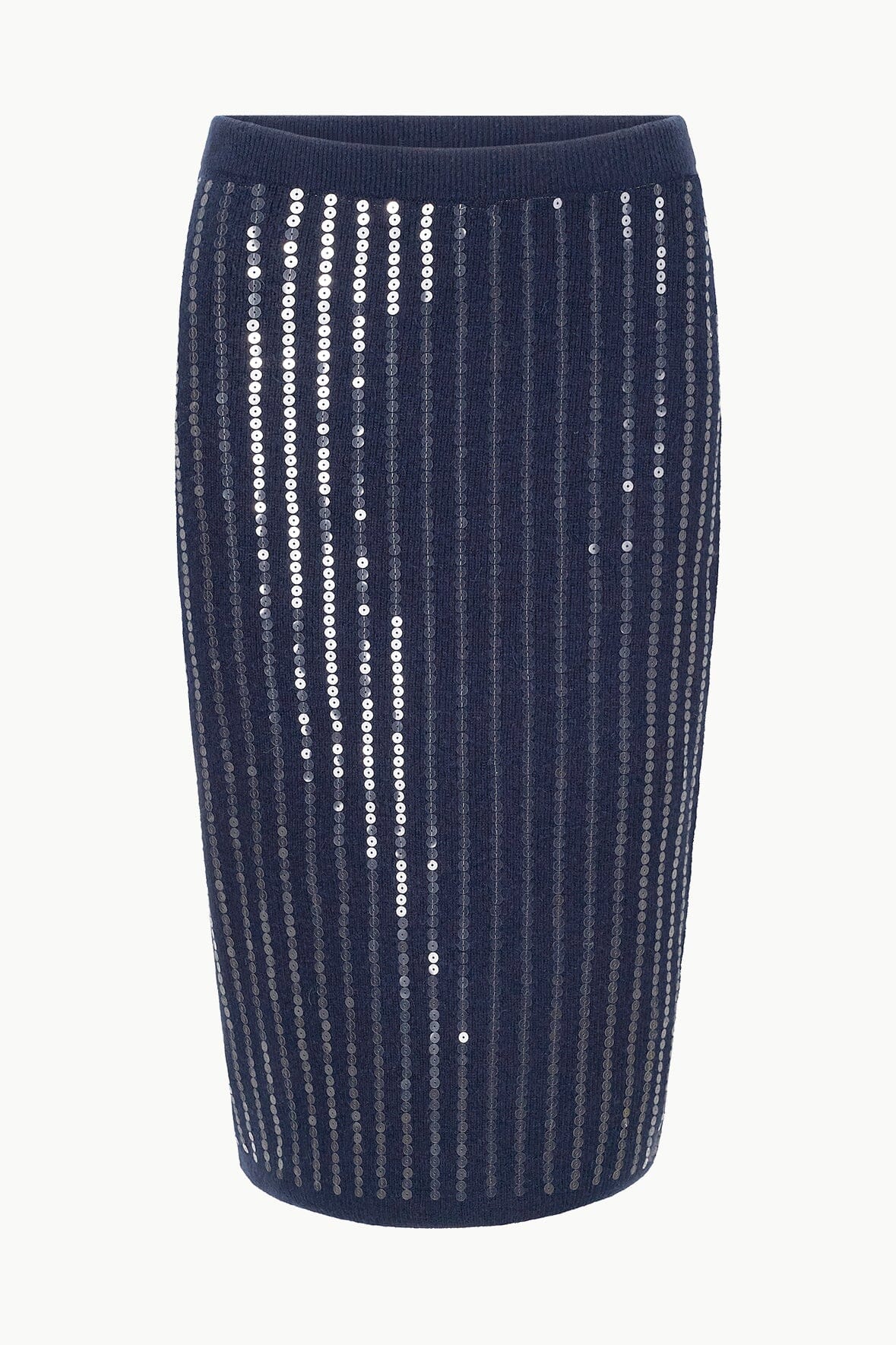Alpaca Wool Mimi Skirt with Sequin Embroidery - Navy