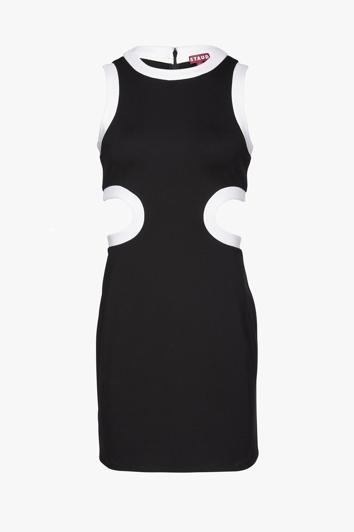 Black Mini Dolce Dress with Waist Cutouts & Contrast Trim