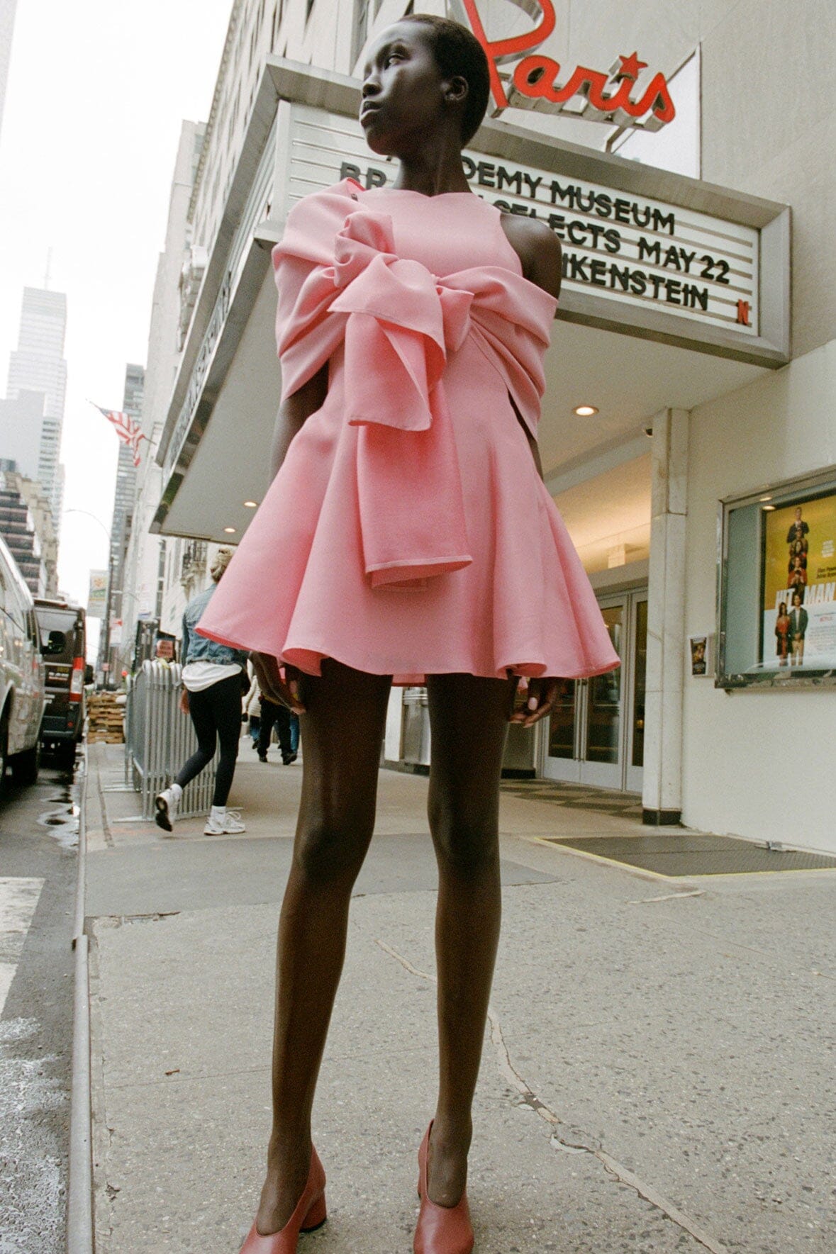 Silk Wool Mini Heike Dress in Damask Pink with Side Pockets