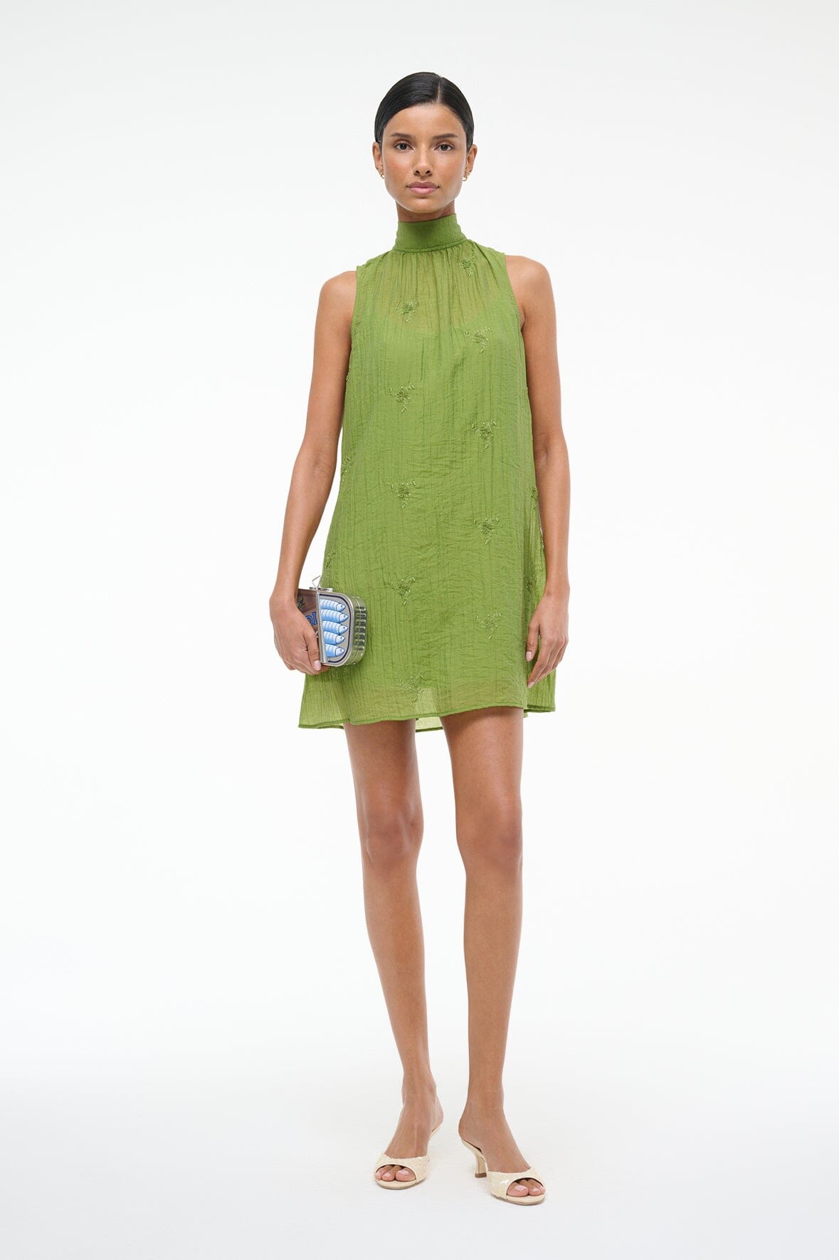 Addy Embroidered Organza Mini Dress - Summer Shift Style with Bow
