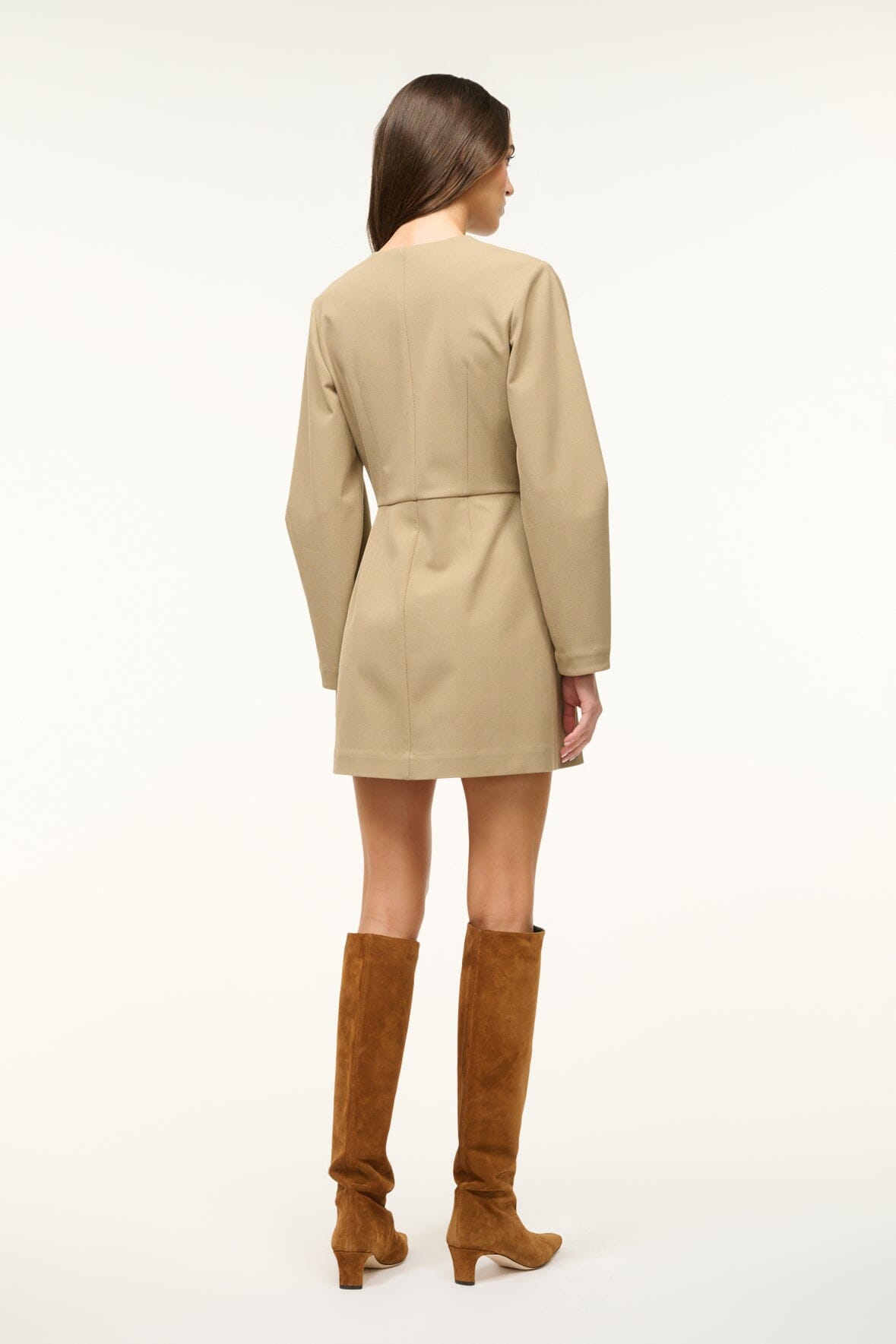 Mini Katja Zip-Front Dress with Sculptural Sleeves | Birch Stretch Twill