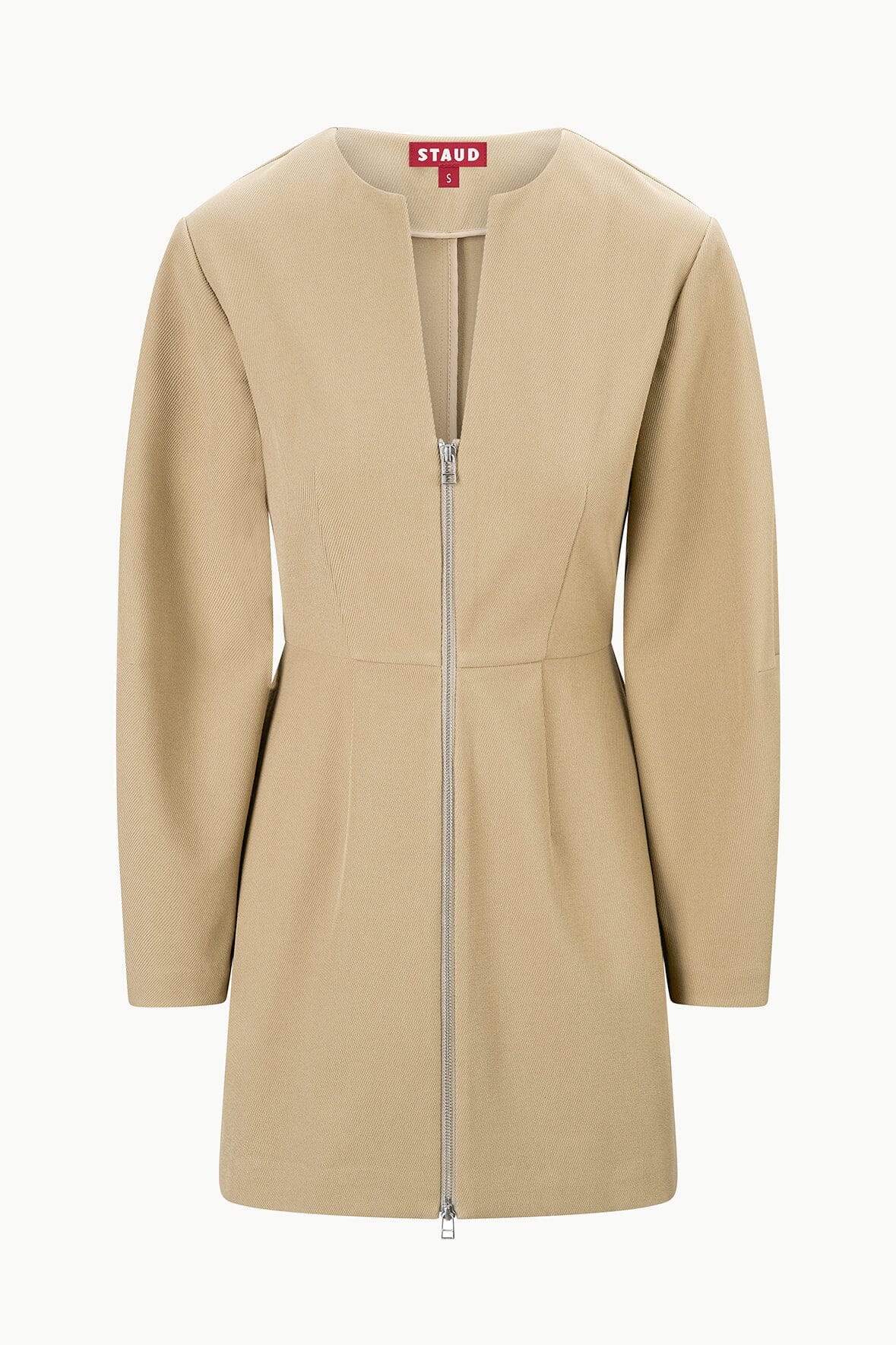 Mini Katja Zip-Front Dress with Sculptural Sleeves | Birch Stretch Twill
