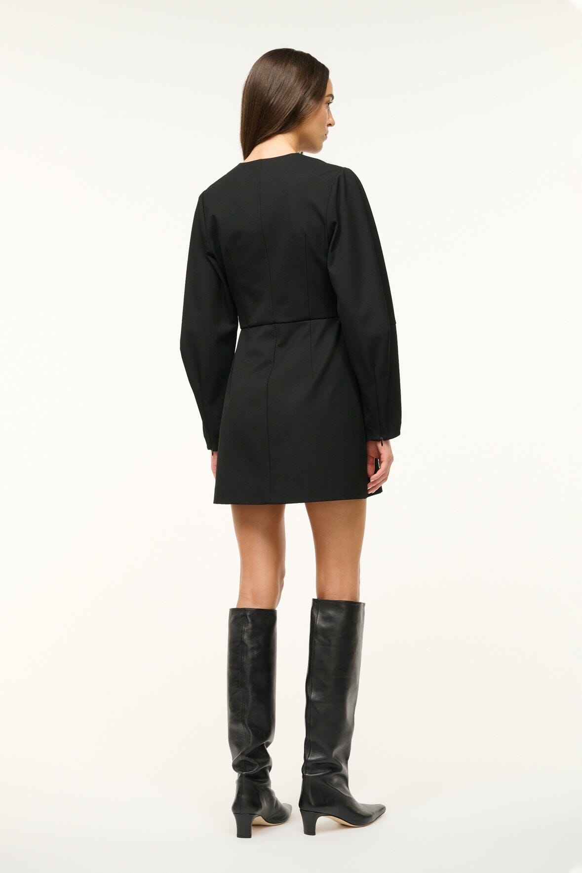 Mini Katja Black Sleeved Zip Front Dress | Stretch Twill